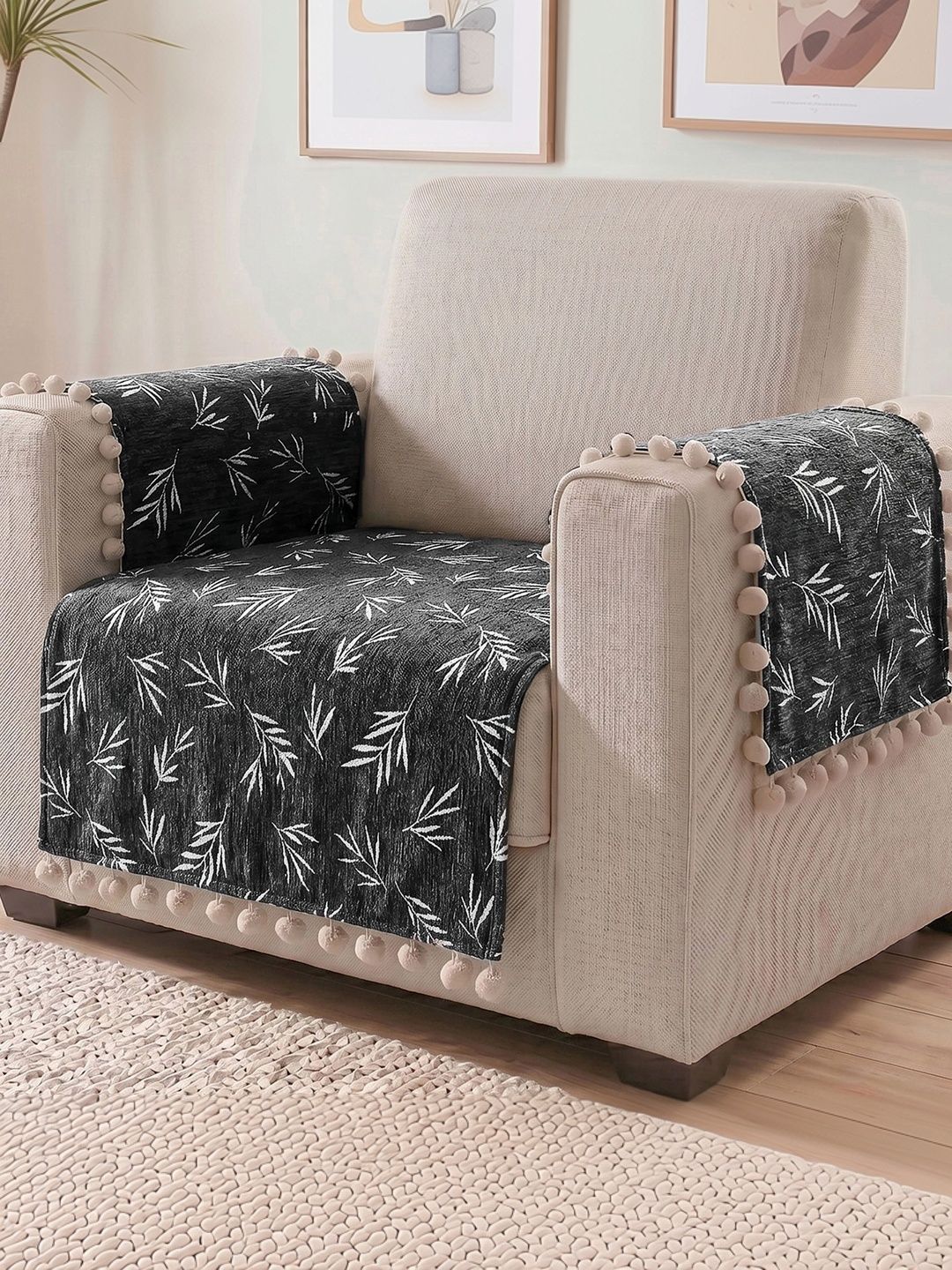 Story@home Grey Printed 3 Piece Sofa Cover With Arms-picture-16