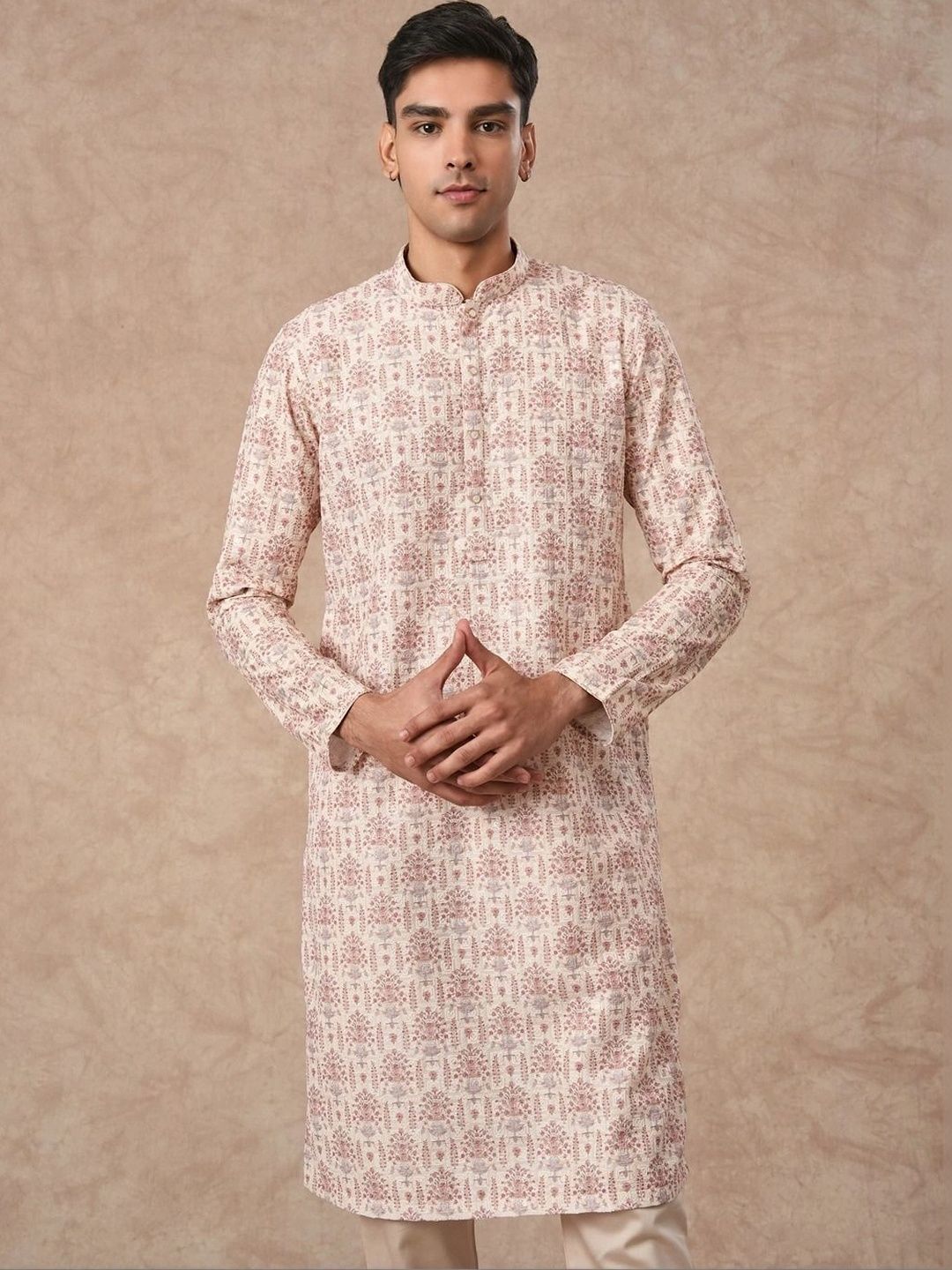 Manyavar Men Floral Printed Regular Kurta with Trousers-picture-21