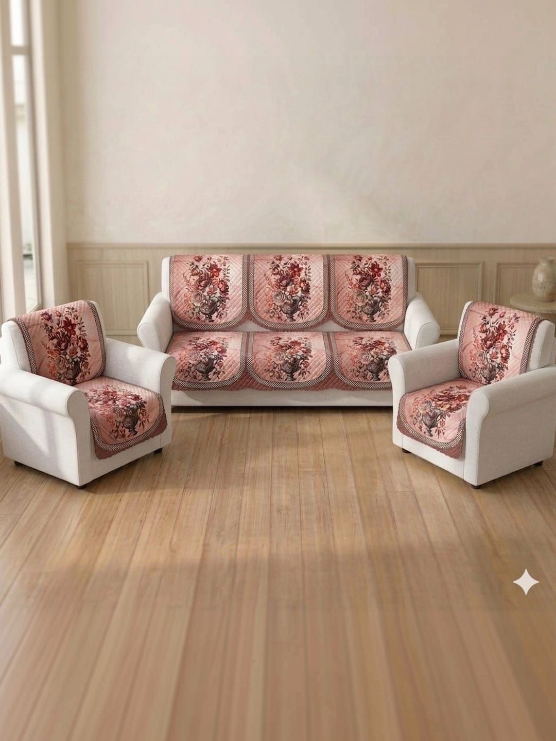 KANUM Pink Printed Viscose Rayon Blend Sofa Cover Without Arms-picture-29