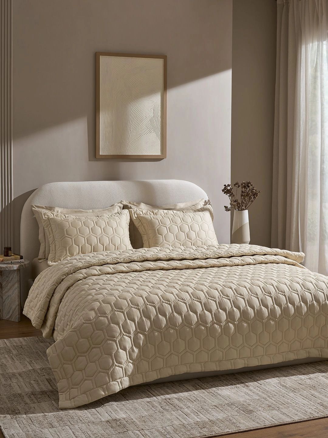 SANSAAR A DDECOR BRAND LIVE CONSCIOUSLY Beige Geometric Cotton 3 Piece Double Extra Large Superfine Bedding Bedding Set-picture-19