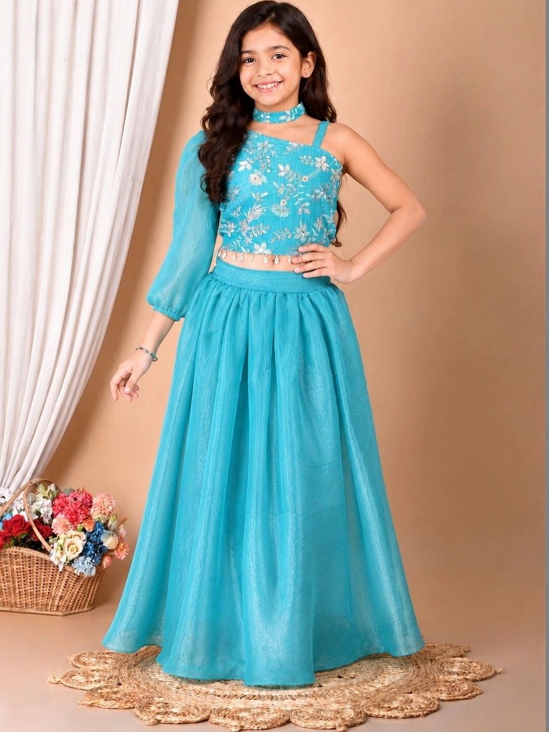 SPAMitude Girls Embroidered Thread Work Ready to Wear Lehenga &-image-32