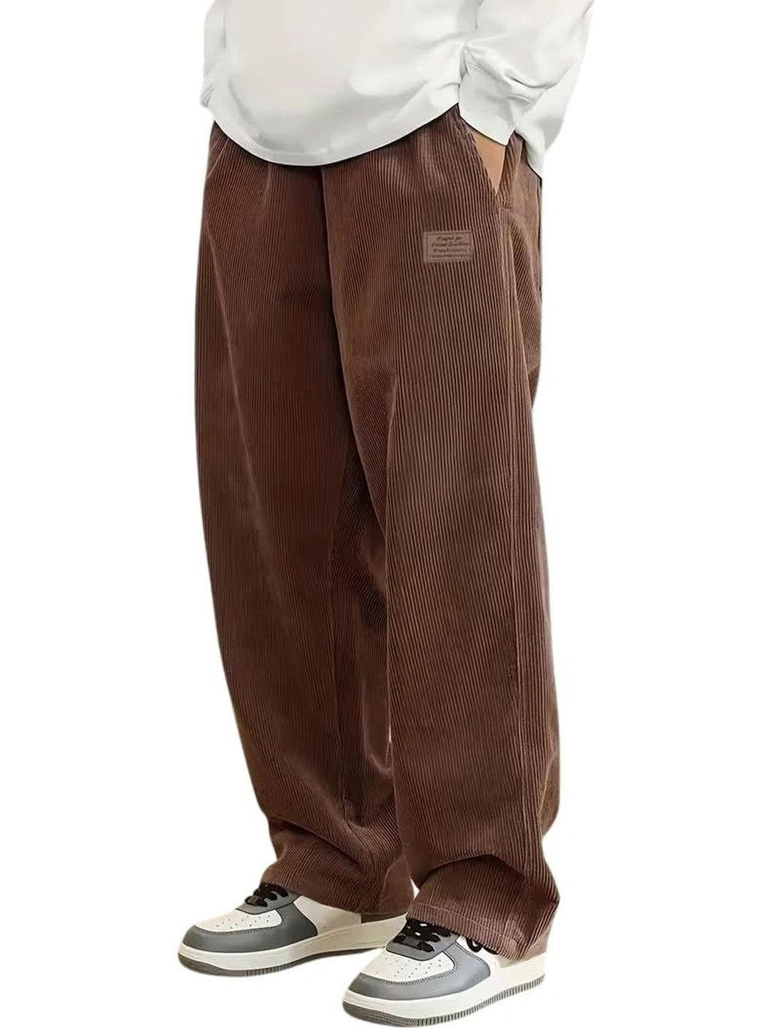 Fifth U Men Striped Relaxed Straight Leg Corduroy Trousers-image-11