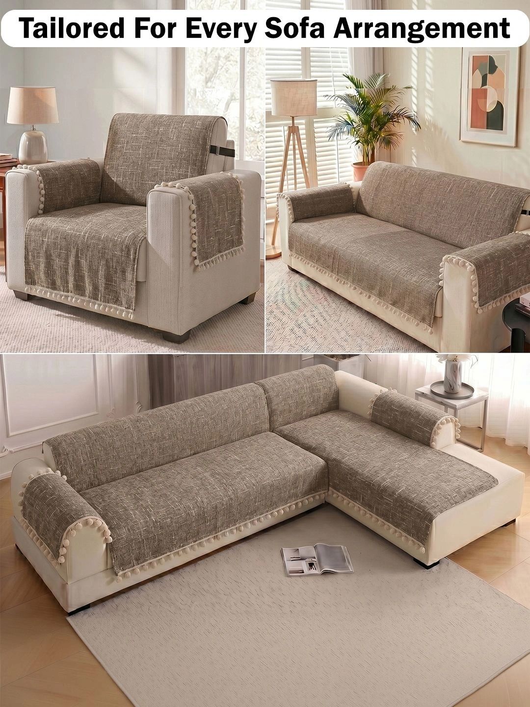 Story@home Brown 4 Piece Sofa Cover With Arms-picture-30
