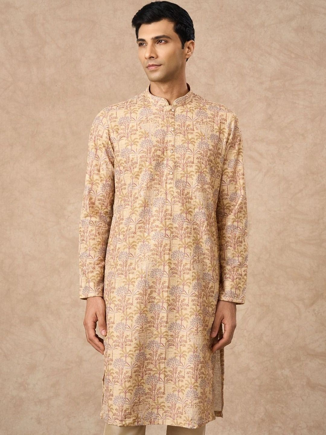 Manyavar Men Floral Printed Regular Kurta with Trousers-picture-43