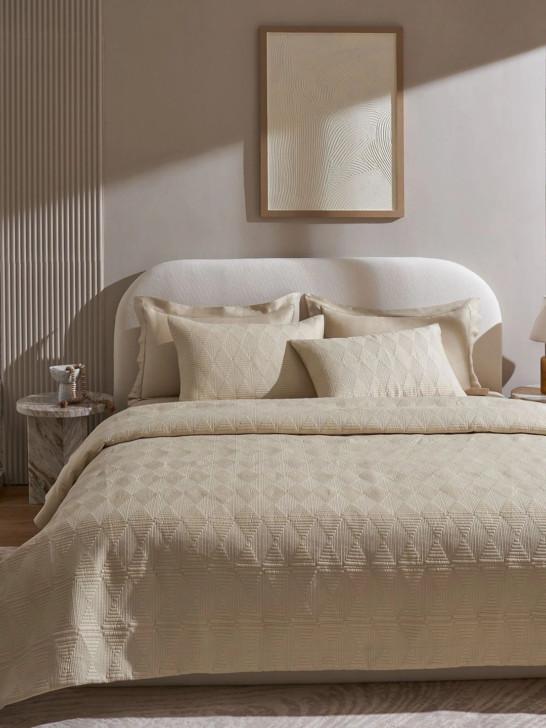 SANSAAR A DDECOR BRAND LIVE CONSCIOUSLY Beige Geometric Cotton 3 Piece Double Extra Large Superfine Bedding Bedding Set-picture-23