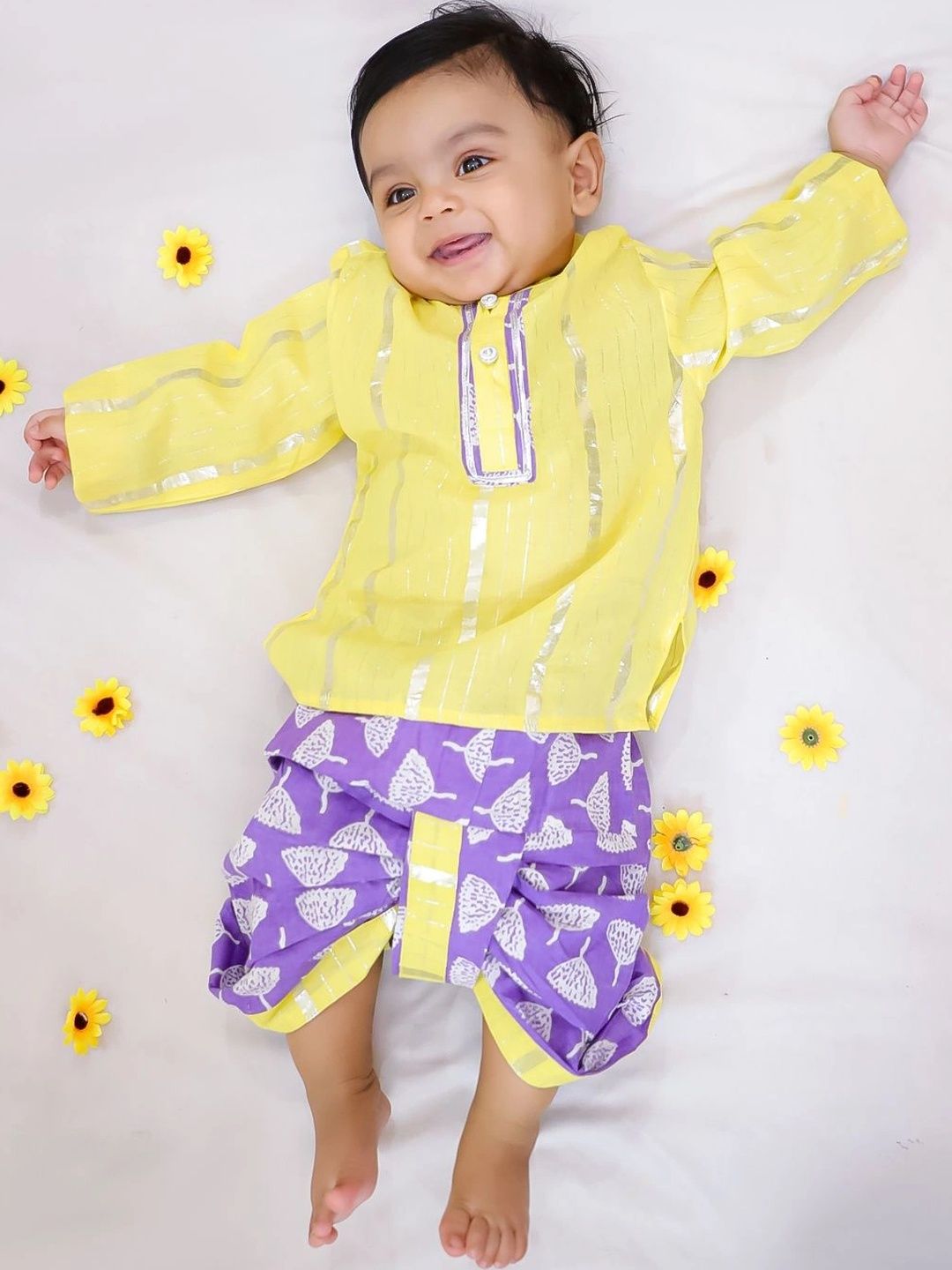 KID1 Boys Ethnic Motifs Striped Regular Pure Cotton Kurta with Dhoti Pants-picture-9