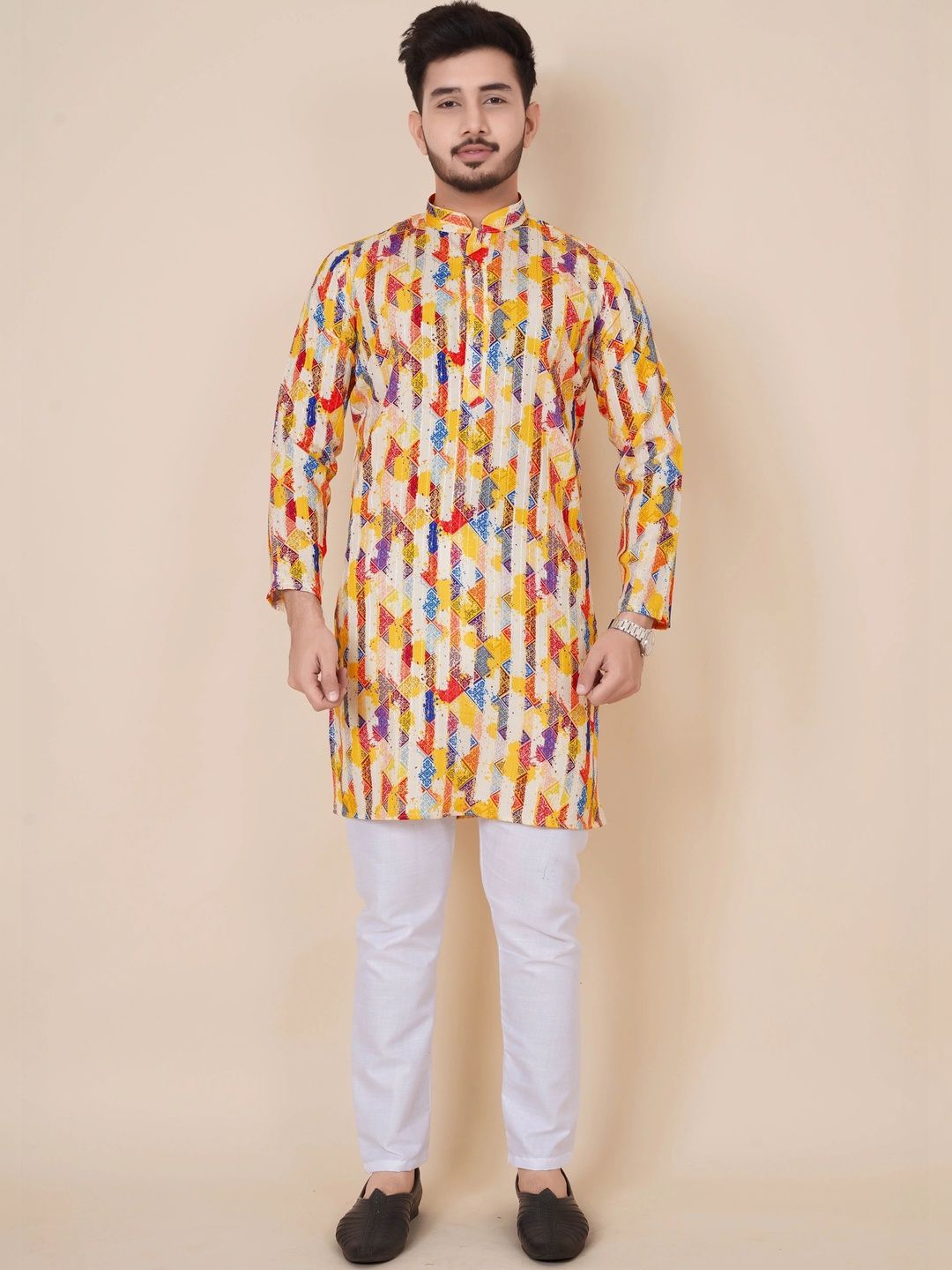 Moda Rapido Men Geometric Printed Handloom Kurta-picture-48