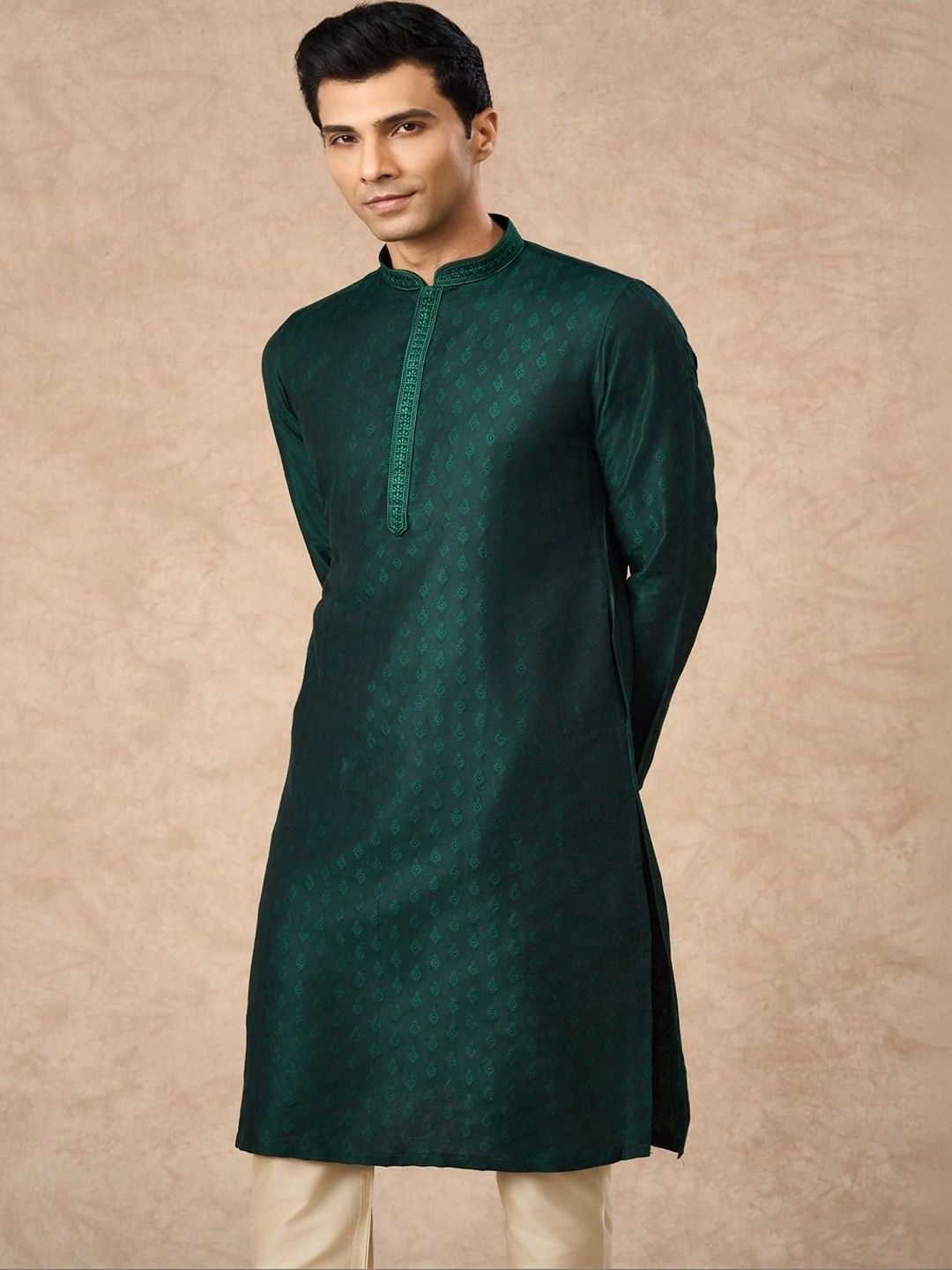Manyavar Men Ethnic Motifs Regular Thread Work Kurta with Pyjamas-picture-28