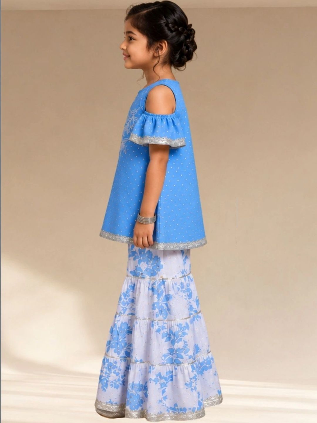 LIL DRAMA Girls Floral Printed Regular Pure Cotton Kurta with Sharara-picture-21