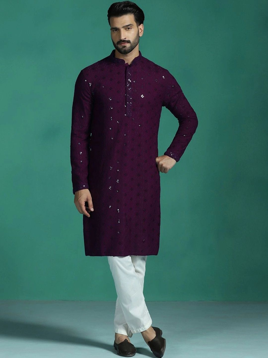Zavaya Men Embellished Sequinned Kurta-picture-22