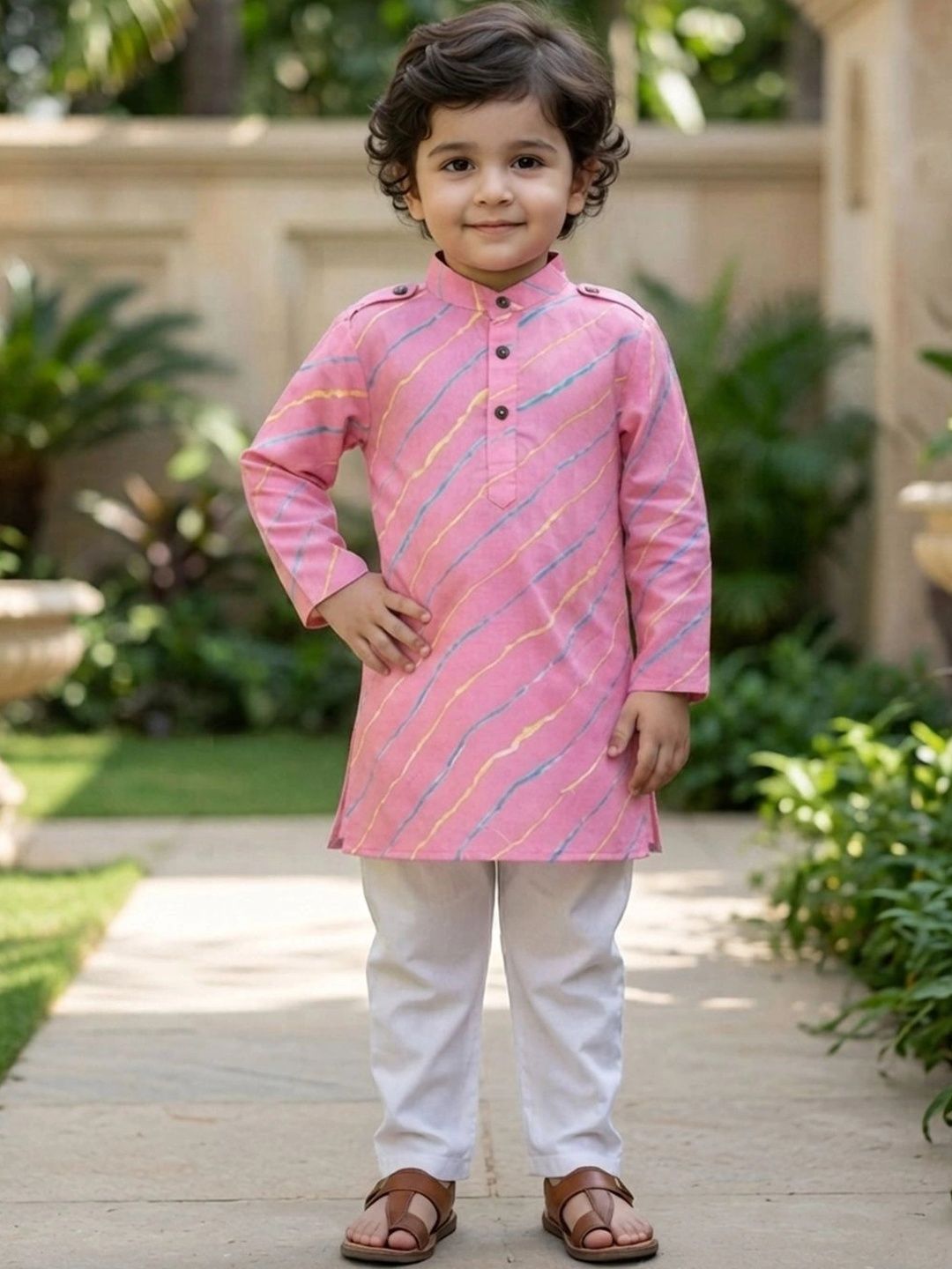 Cutiekins Boys Leheriya Dyed Regular Kurta with Pyjamas-picture-12