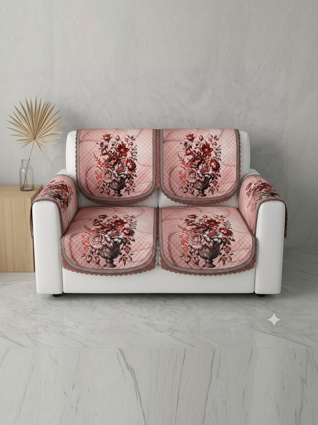 KANUM Pink Printed Viscose Rayon Blend Sofa Cover With Arms-picture-31