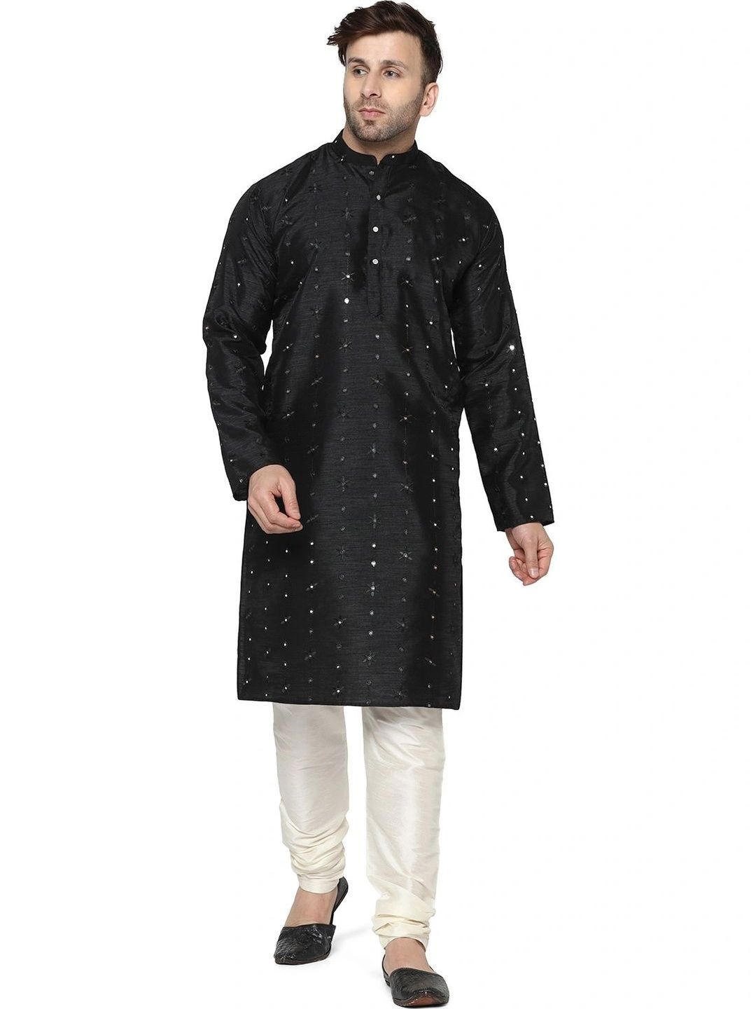 Jagdish Garments Men Embroidered Regular Mirror Work Kurta with Churidar-picture-16