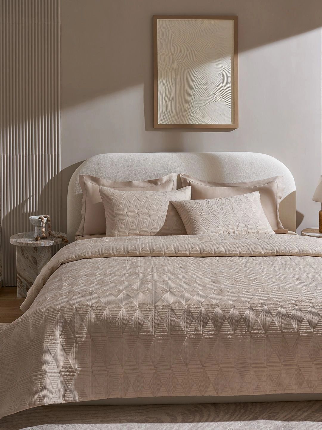 SANSAAR A DDECOR BRAND LIVE CONSCIOUSLY Beige Geometric Cotton 3 Piece Double Extra Large Superfine Bedding Bedding Set-picture-21