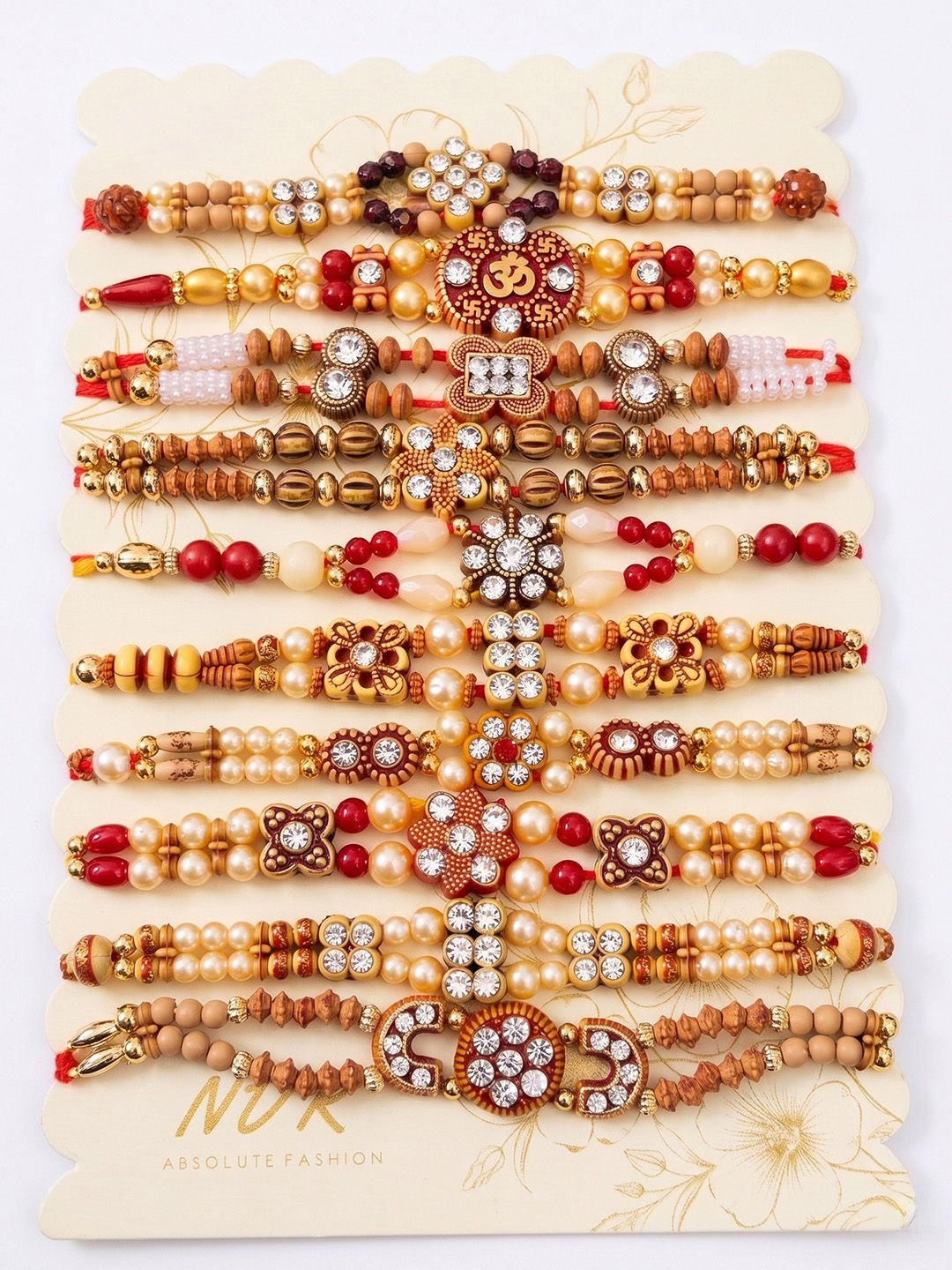 NVR Set Of 10 Artificial Stones & Beads Thread Rakhi With Roli Chawal Chandan Mishri-picture-43