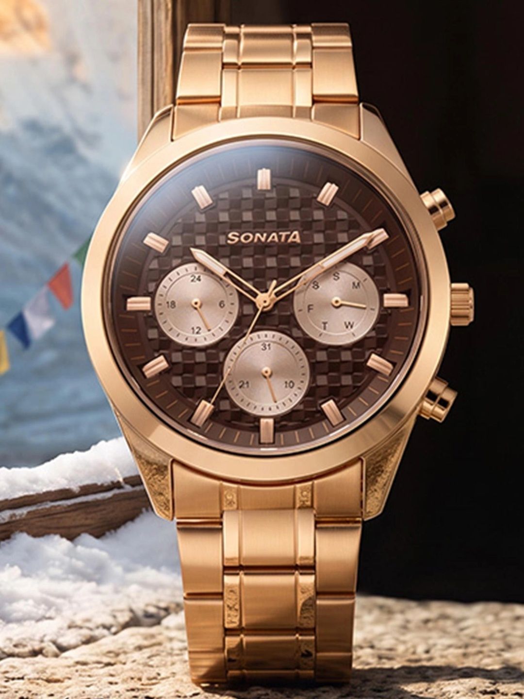 Sonata Men Patterned Dial & Bracelet Style Straps Analogue Multi Function Watch 7158WM01-picture-48