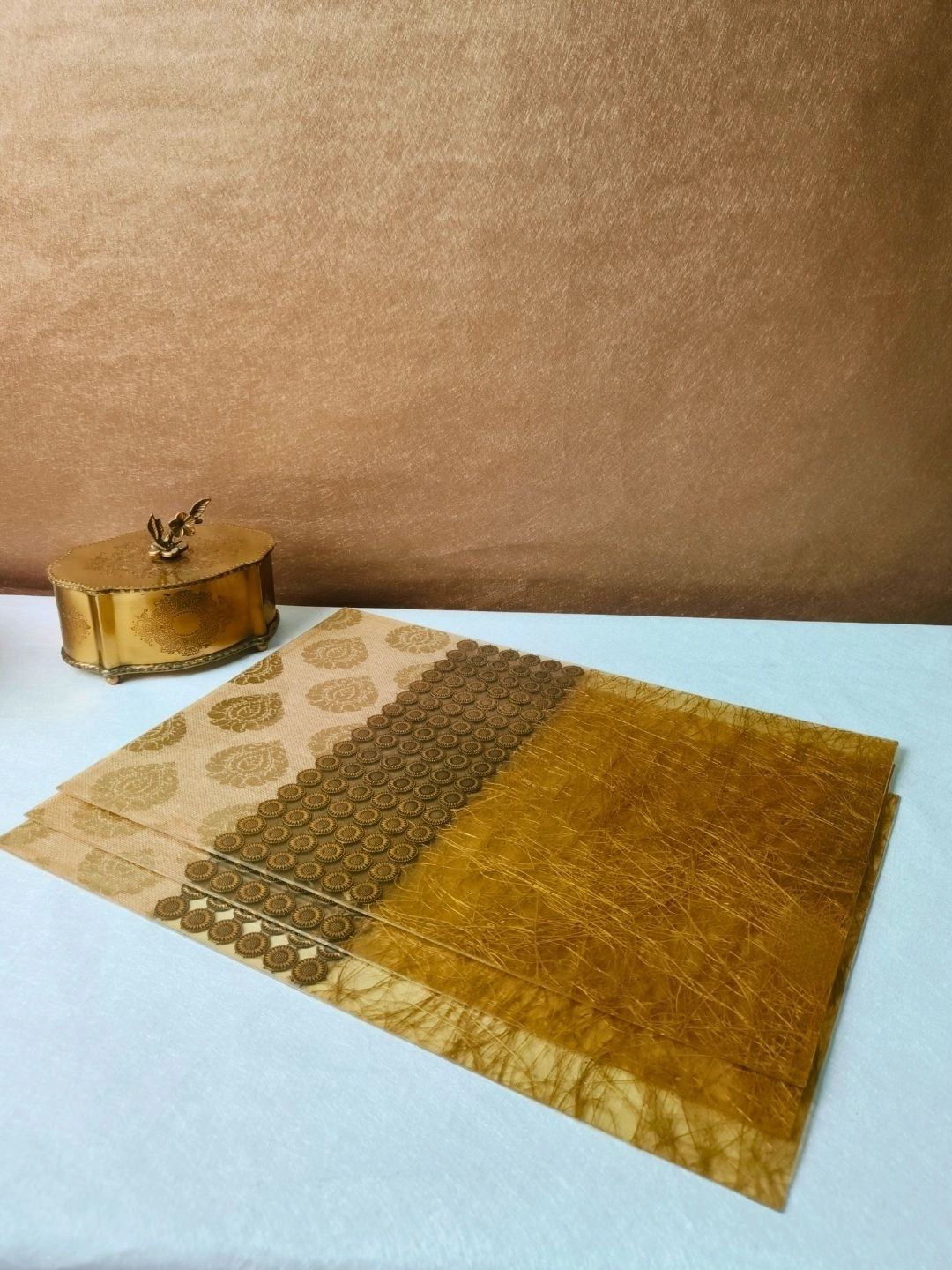 THE HOME CO. 3 Pcs Beige Printed Rectangle Table Placemats-picture-31