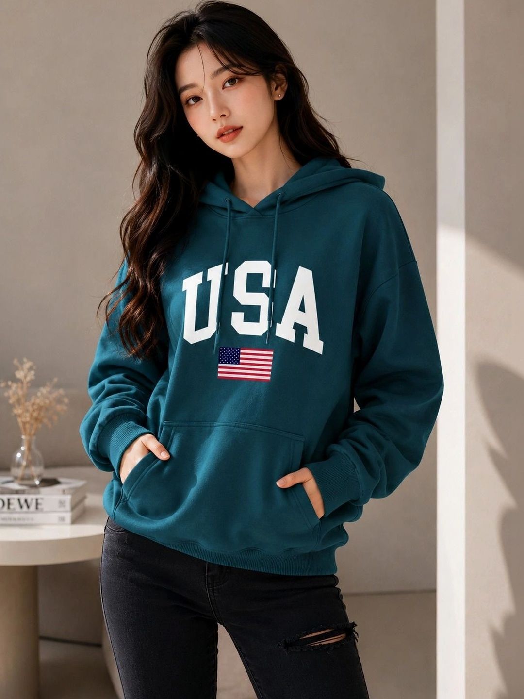 Mast & Harbour Women Printed Hooded Sweatshirt-picture-38