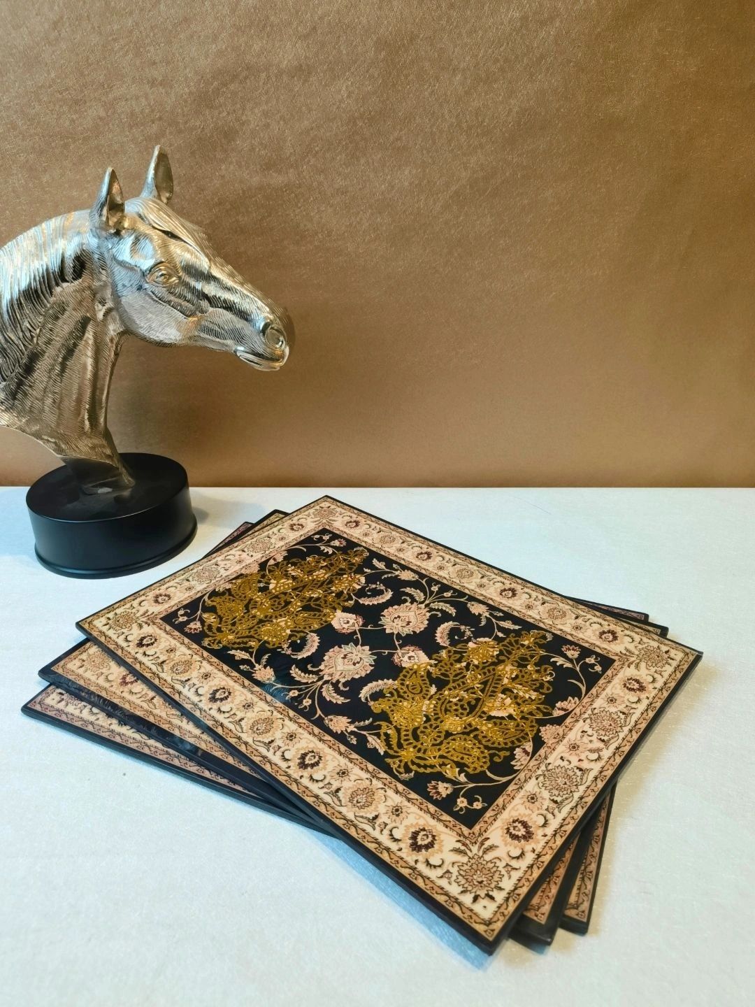 THE HOME CO. 3-Pcs Black & Brown Printed Rectangle Table Placemats-picture-58