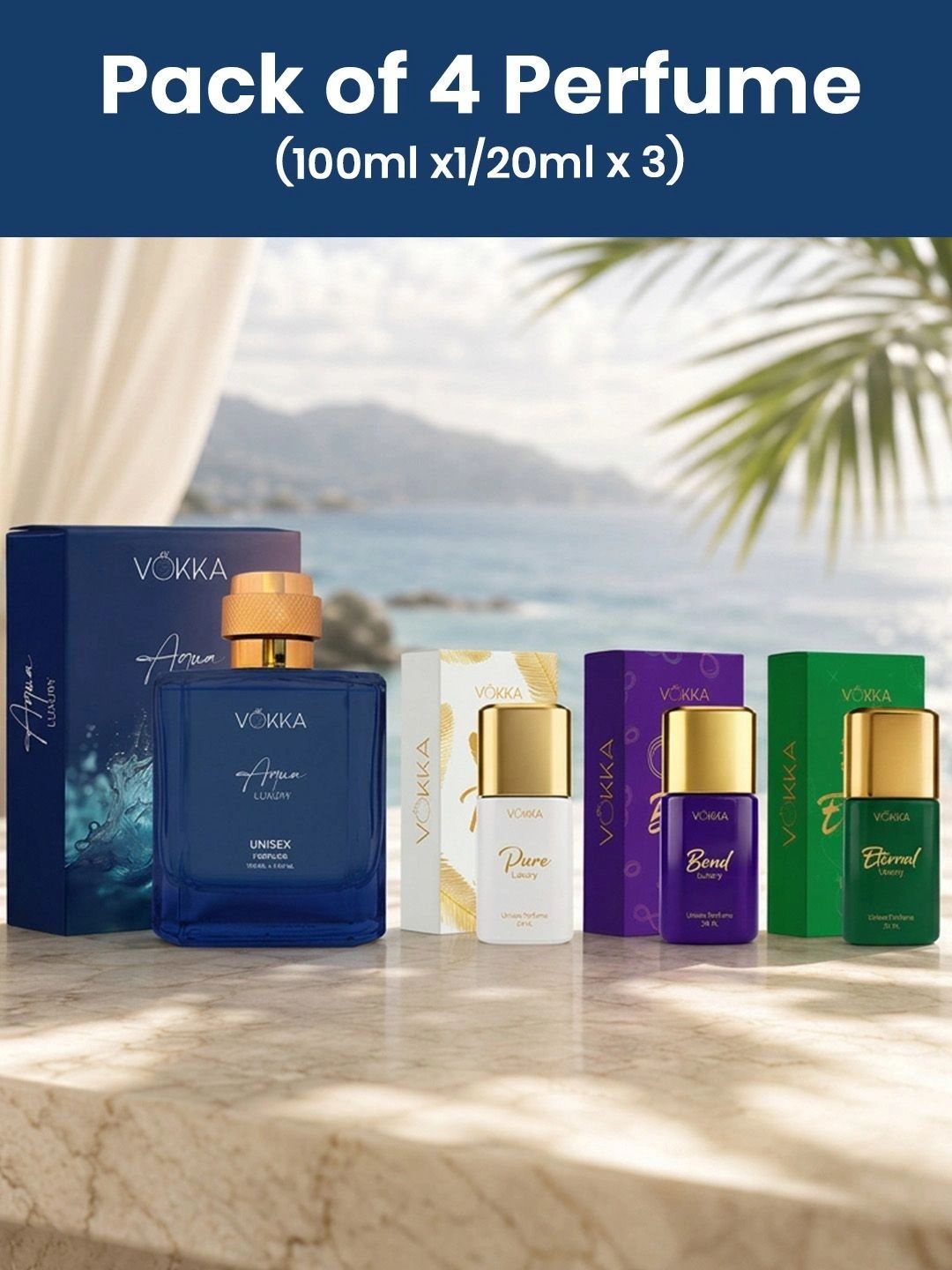 VOKKA Set Of 4 Aqua , Pure, Bond & Eternal Eau De Perfume - 100 & 20 ml Each-picture-34