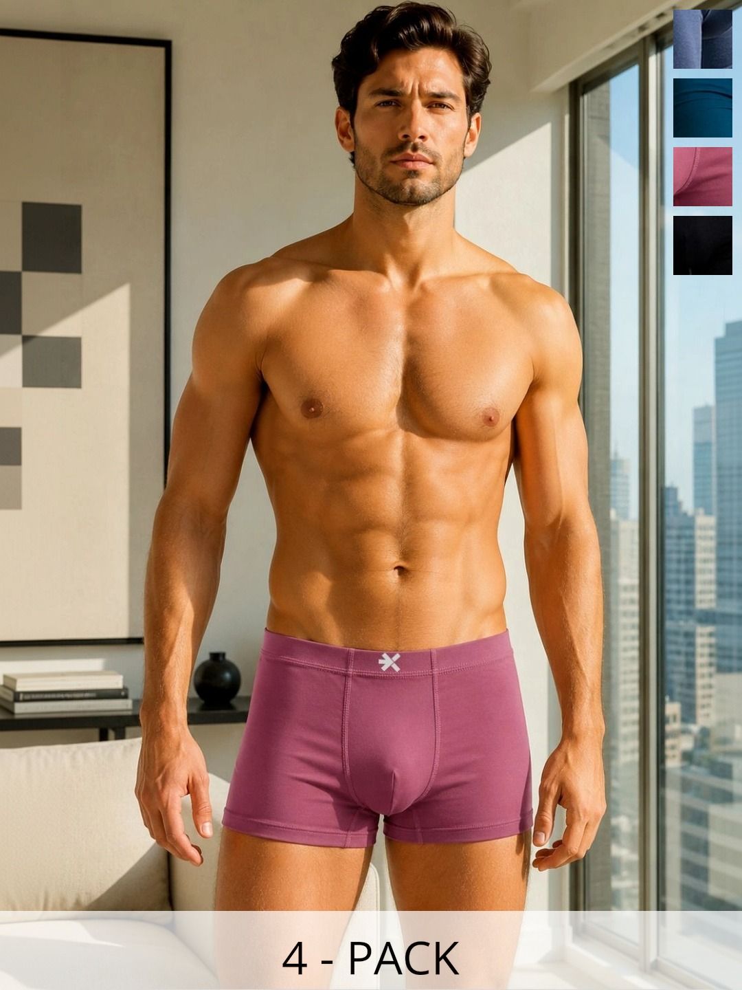 HRX by Hrithik Roshan Pack of 4 Cotton Blend Assorted Solid Trunks-picture-38