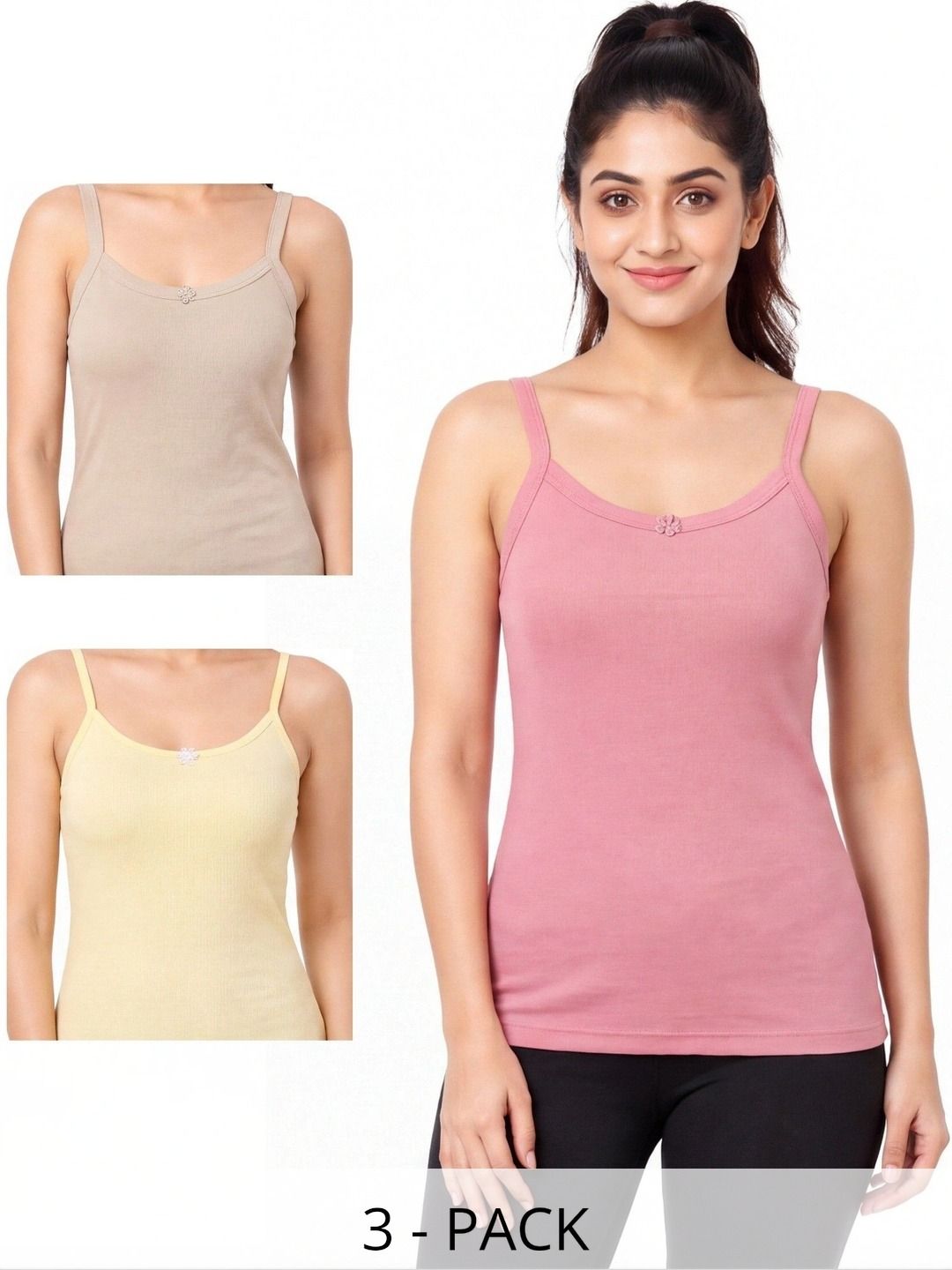 OPEX Pack Of 3 Cotton Non Padded Camisoles-picture-37