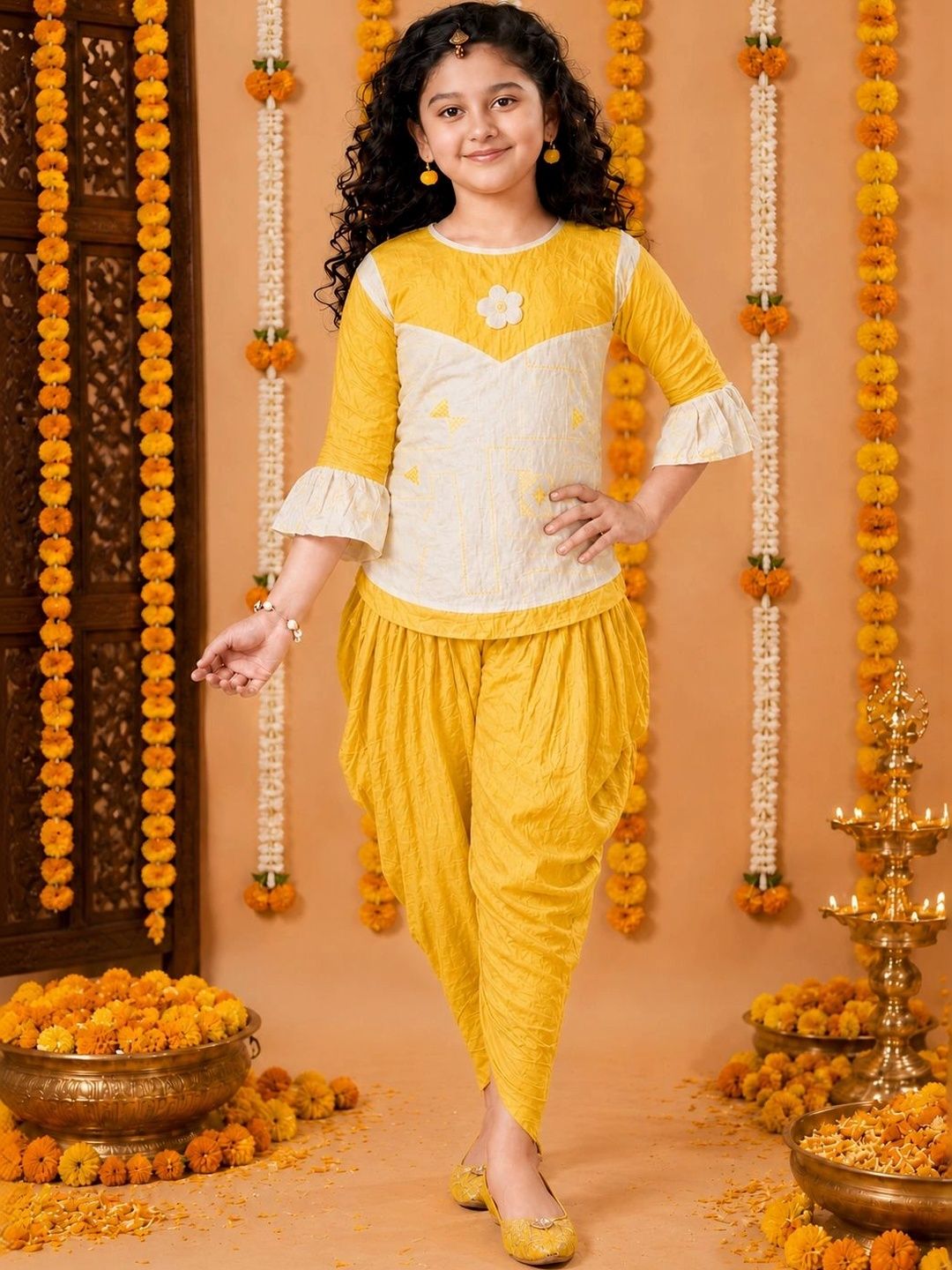 KAARIGARI Girls Printed Top with Dhoti Pants-picture-1