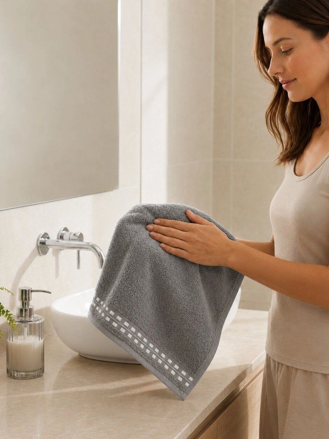 DEMARK 2-Pcs Purple & Grey Cotton Hand Towels-image-45