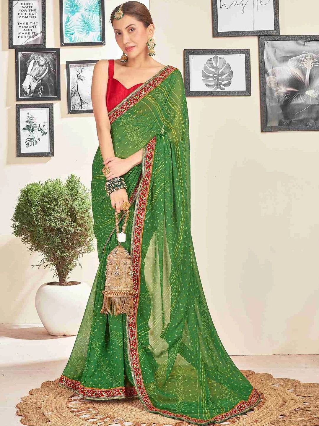 KALINI Bandhani Embroidered Pure Georgette Fusion Bandhani Saree-picture-11