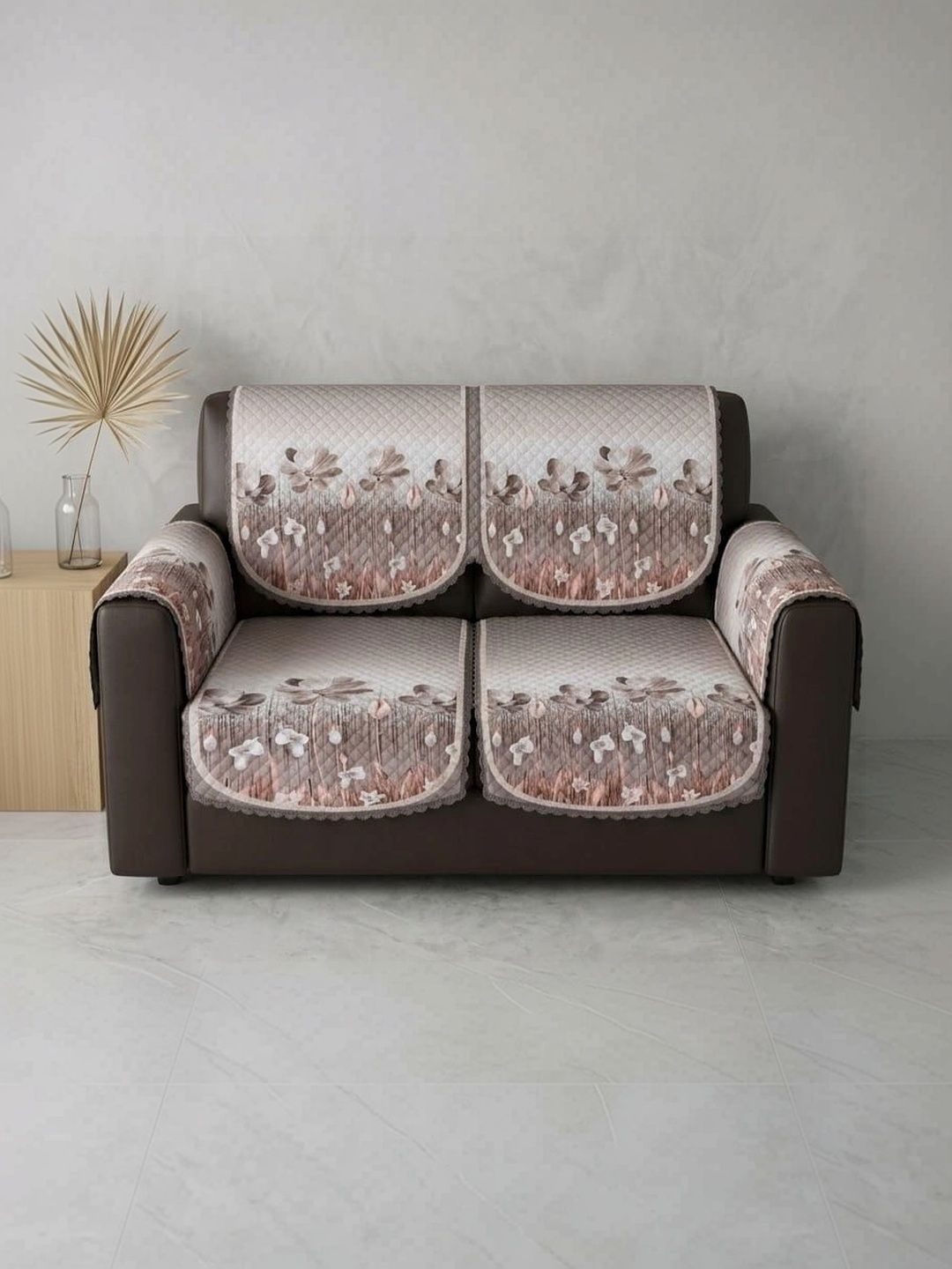 KANUM Grey Printed Viscose Rayon Blend Sofa Cover With Arms-picture-8