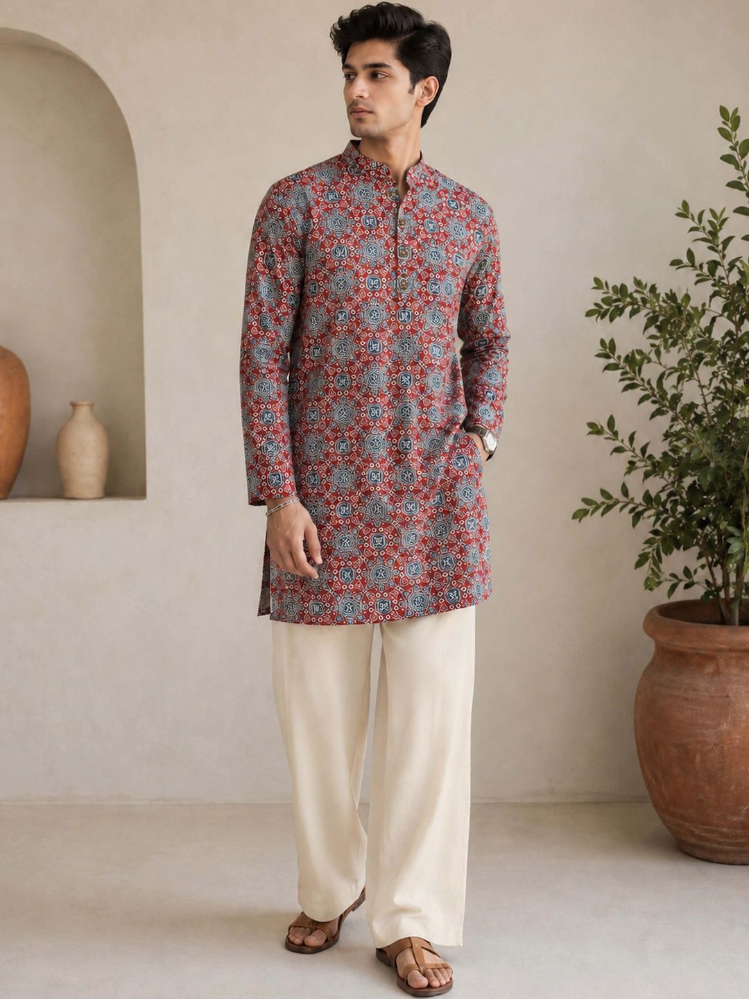 VASTRAMAY Men Ethnic Motifs Printed Regular Kurta with Palazzos-picture-25