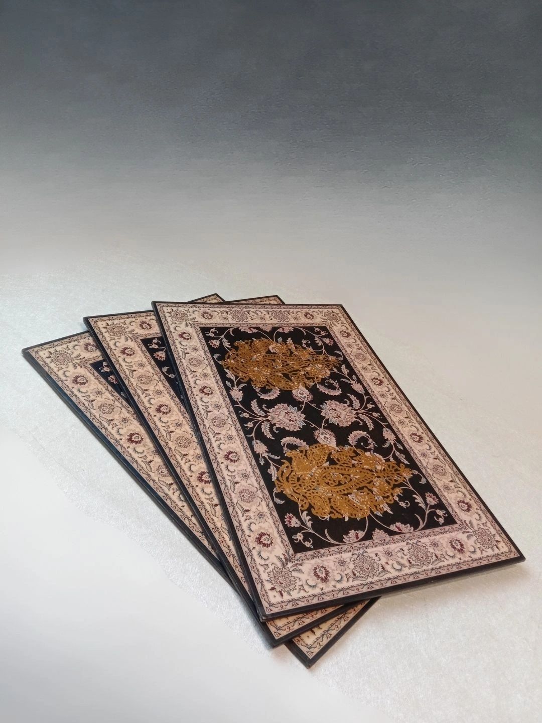 THE HOME CO. 3-Pcs Black & Beige Printed Rectangle Table Placemats-picture-35