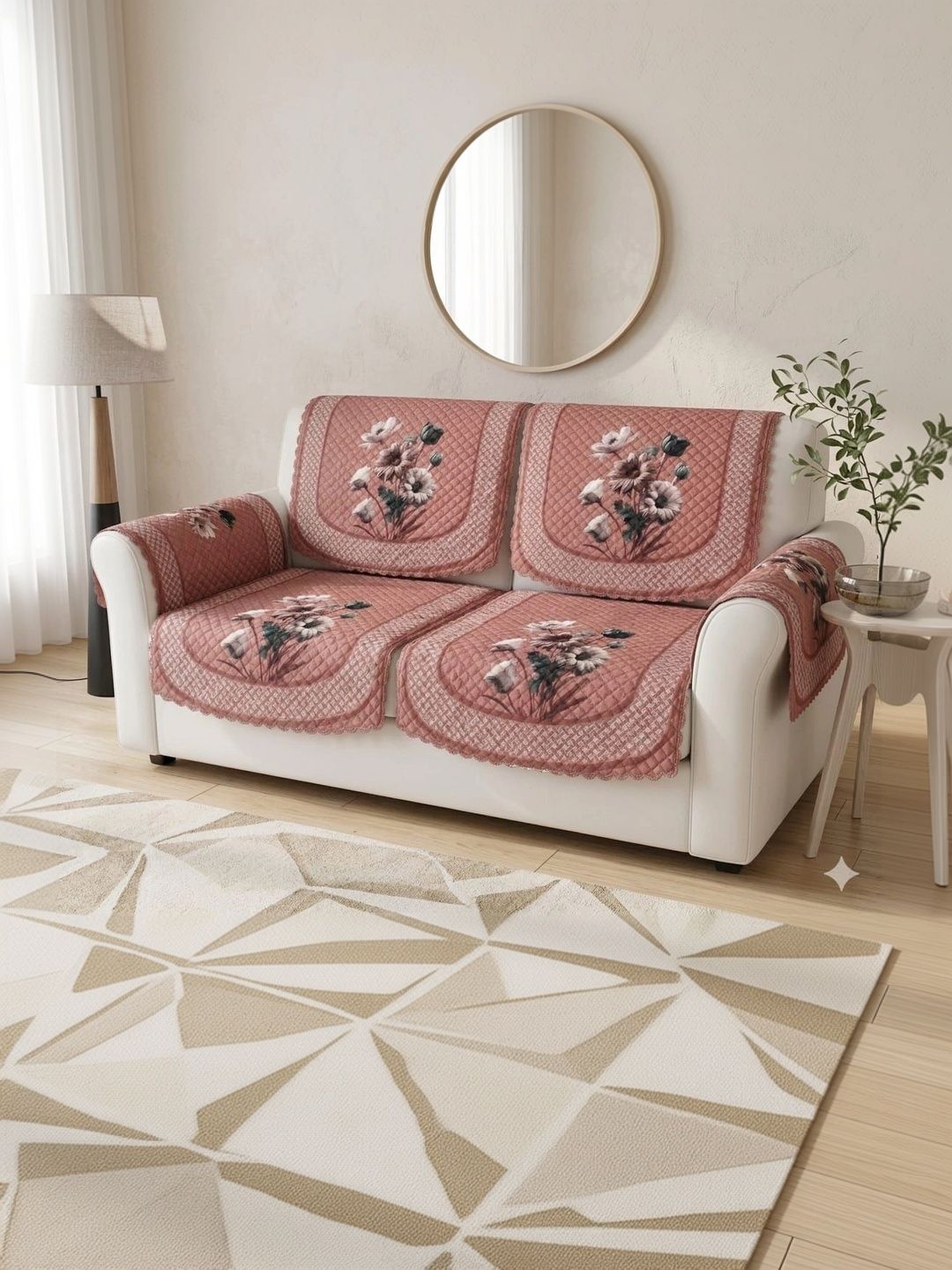 KANUM Orange Printed Viscose Rayon Blend Sofa Cover With Arms-image-14