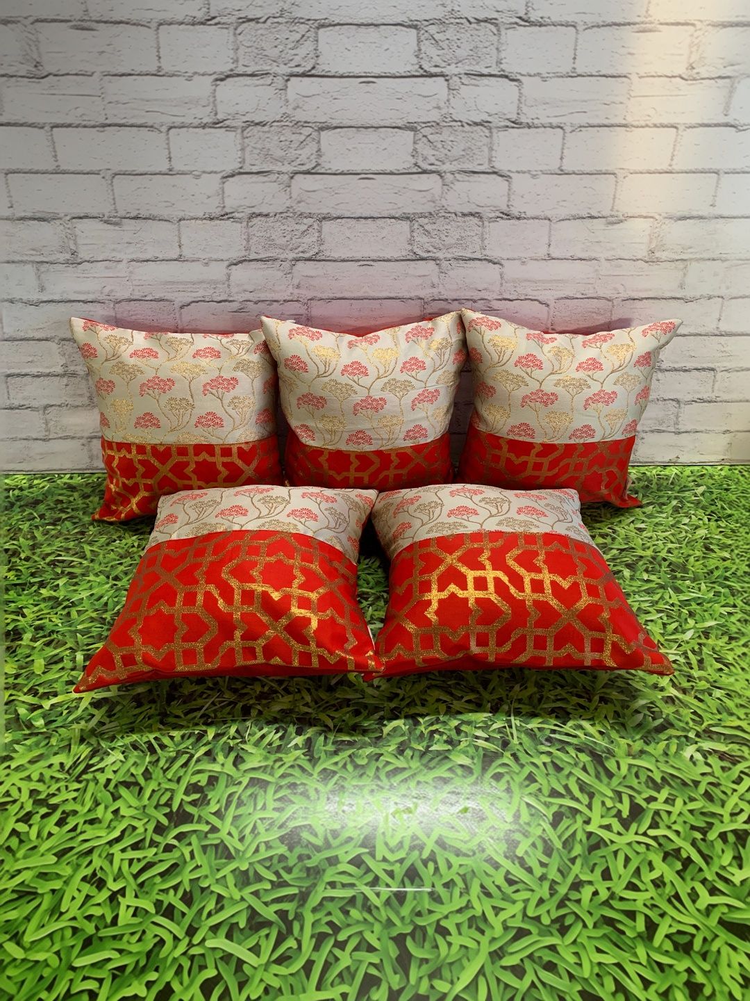 Pink Parrot Multicoloured Set of 5 Floral Square Cushion Covers-picture-45