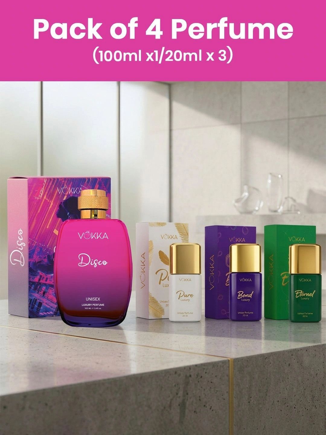 VOKKA Set Of 4 Disco, Cherish, Bond & Pure Eau De Perfume - 100 & 20 ml Each-image-17