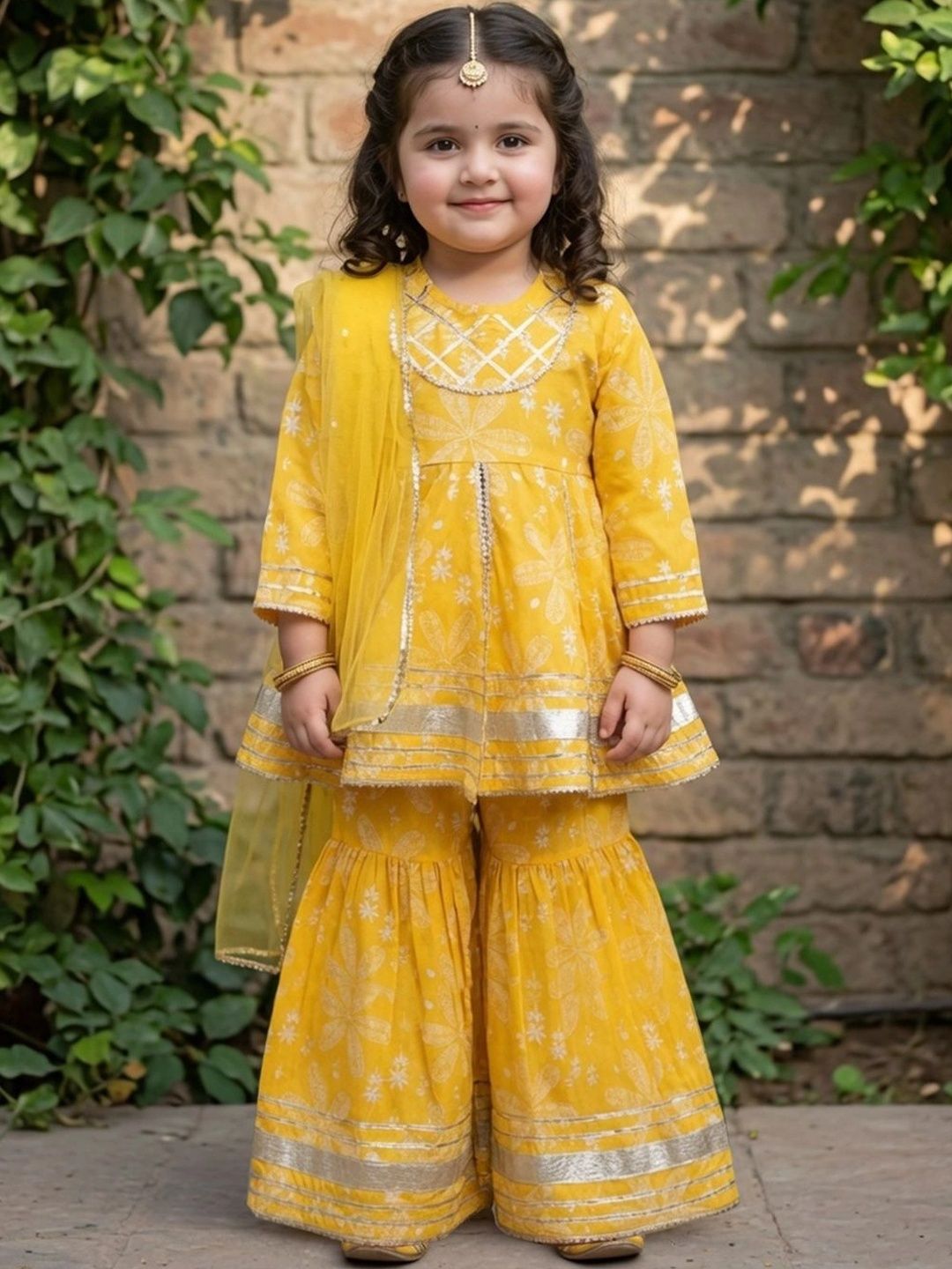 Cutiekins Girls Floral Printed Empire Kurti with Sharara & With Dupatta-picture-30