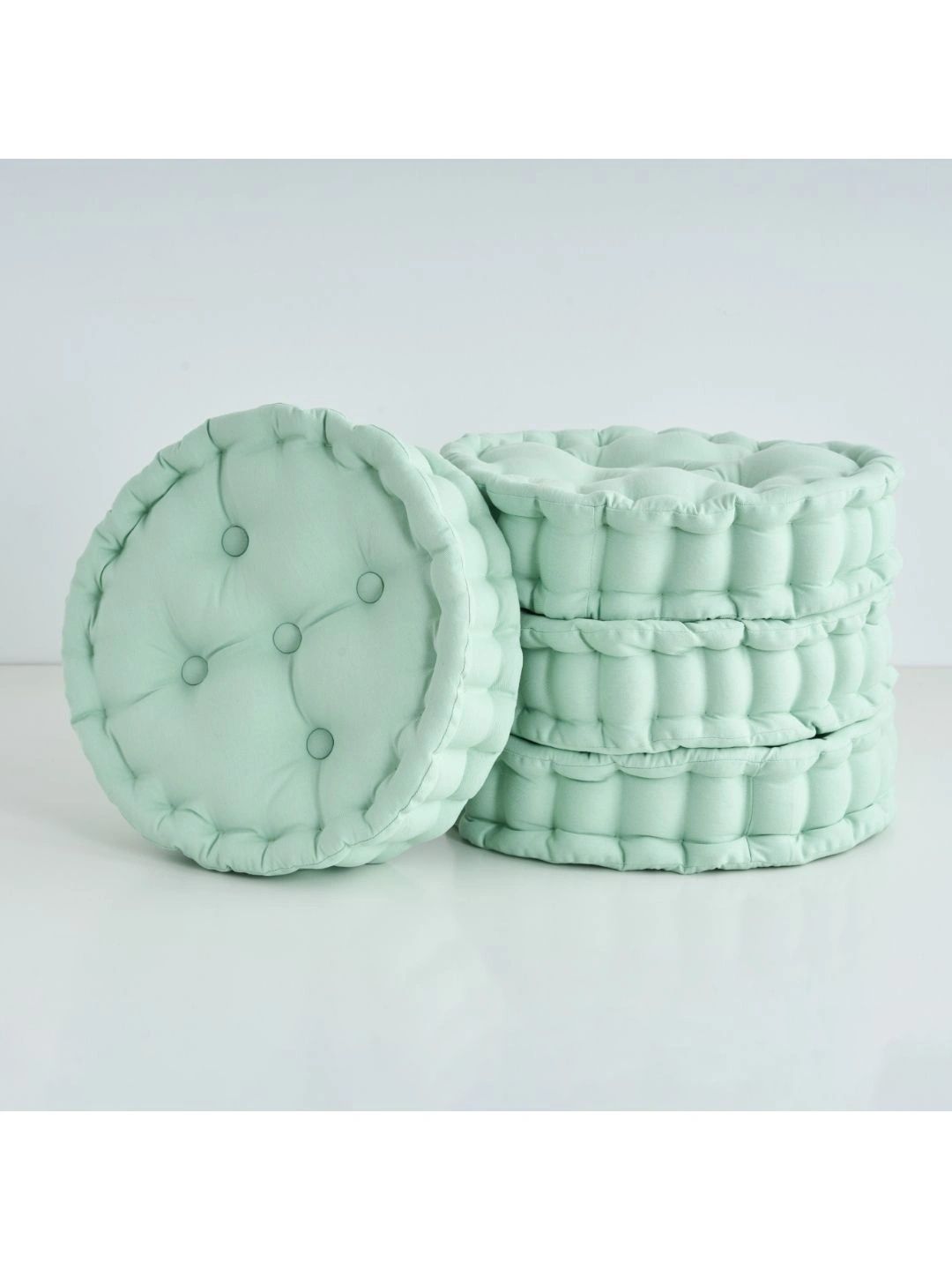 SKANDA FAB 4-Pcs Sea Green Pure Cotton Round Breathable Cushions-picture-39