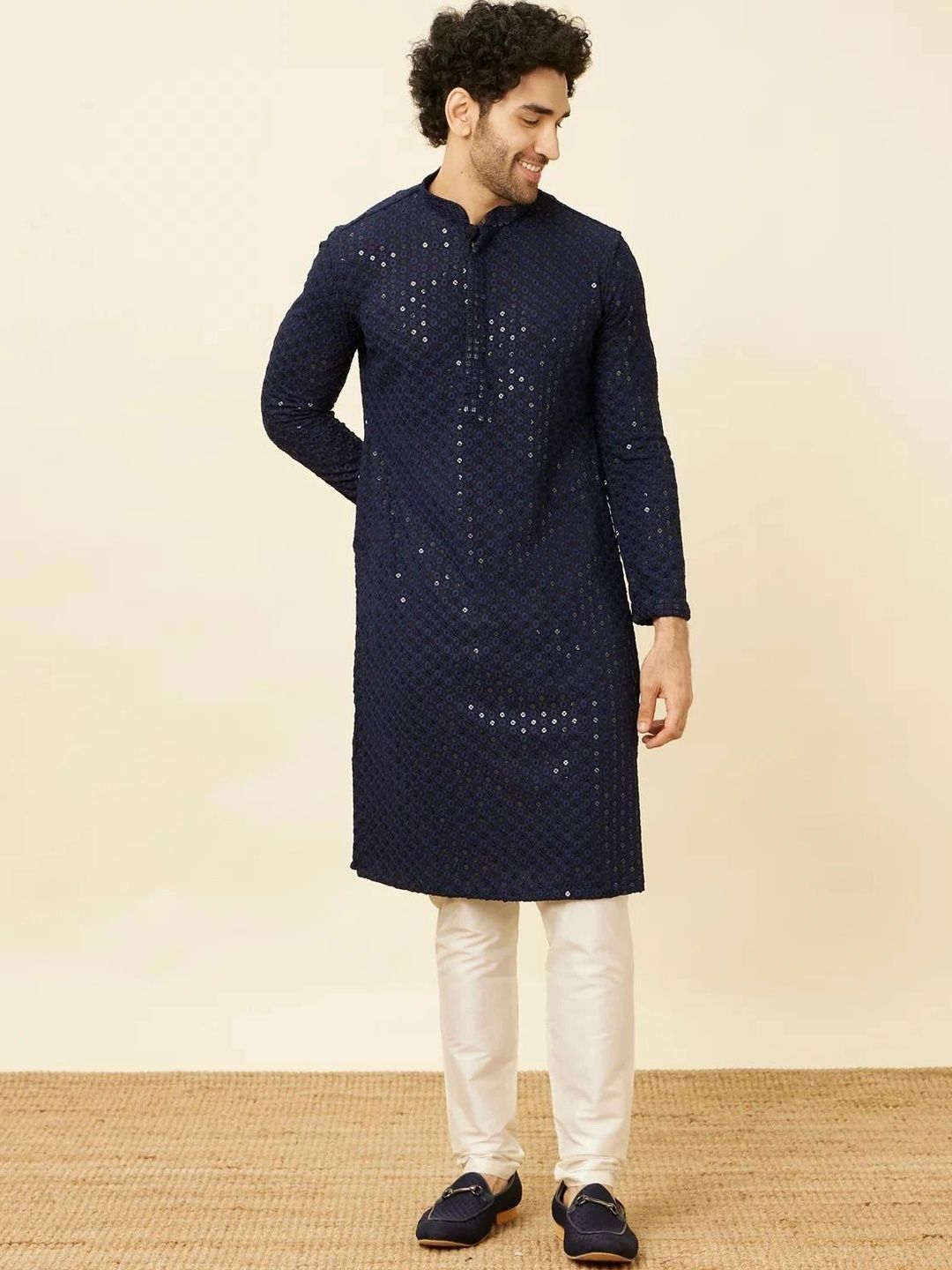 Moda Rapido Men Ethnic Motifs Embroidered Regular Sequinned Kurta with Pyjamas-picture-22