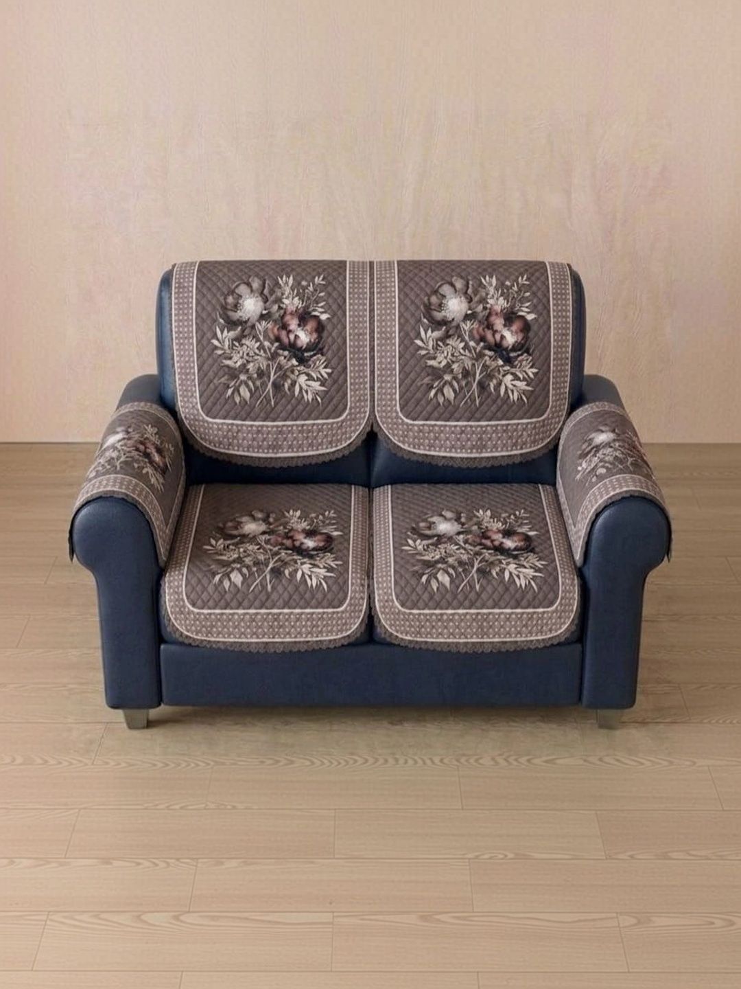 KANUM Cream-Coloured Printed Viscose Rayon Blend Sofa Cover With Arms-image-49