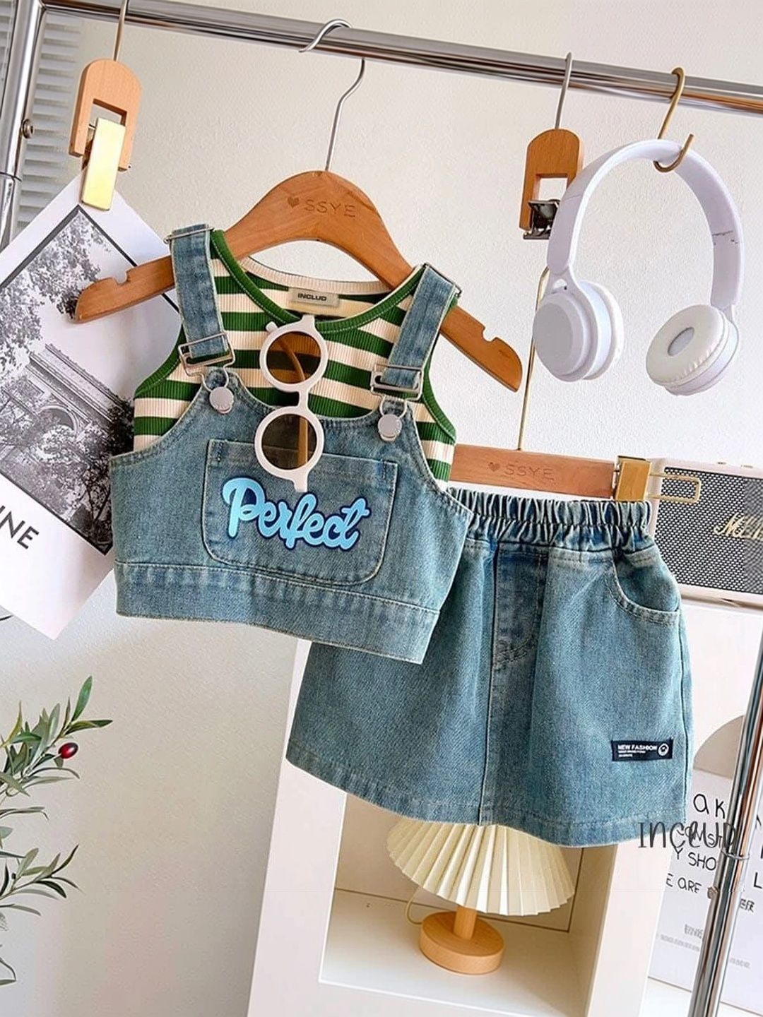 COMPLETE OUTFIT Girls Striped Top with Skirt-image-27