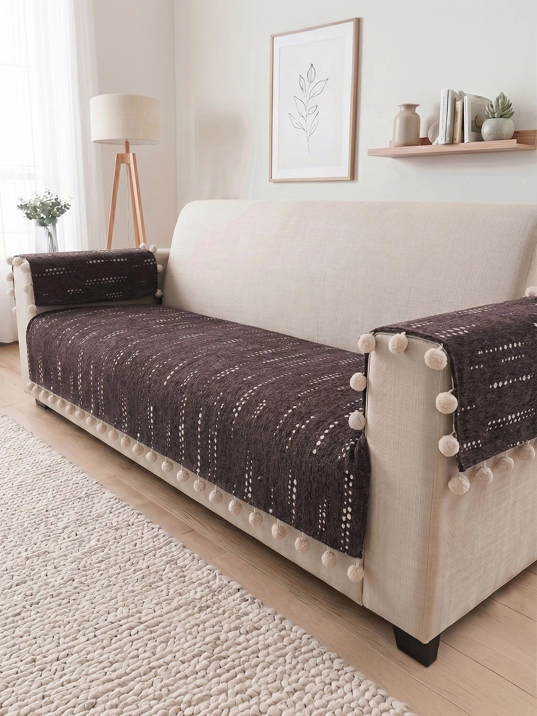 Story@home Brown Printed 3 Piece Sofa Cover With Arms-picture-10