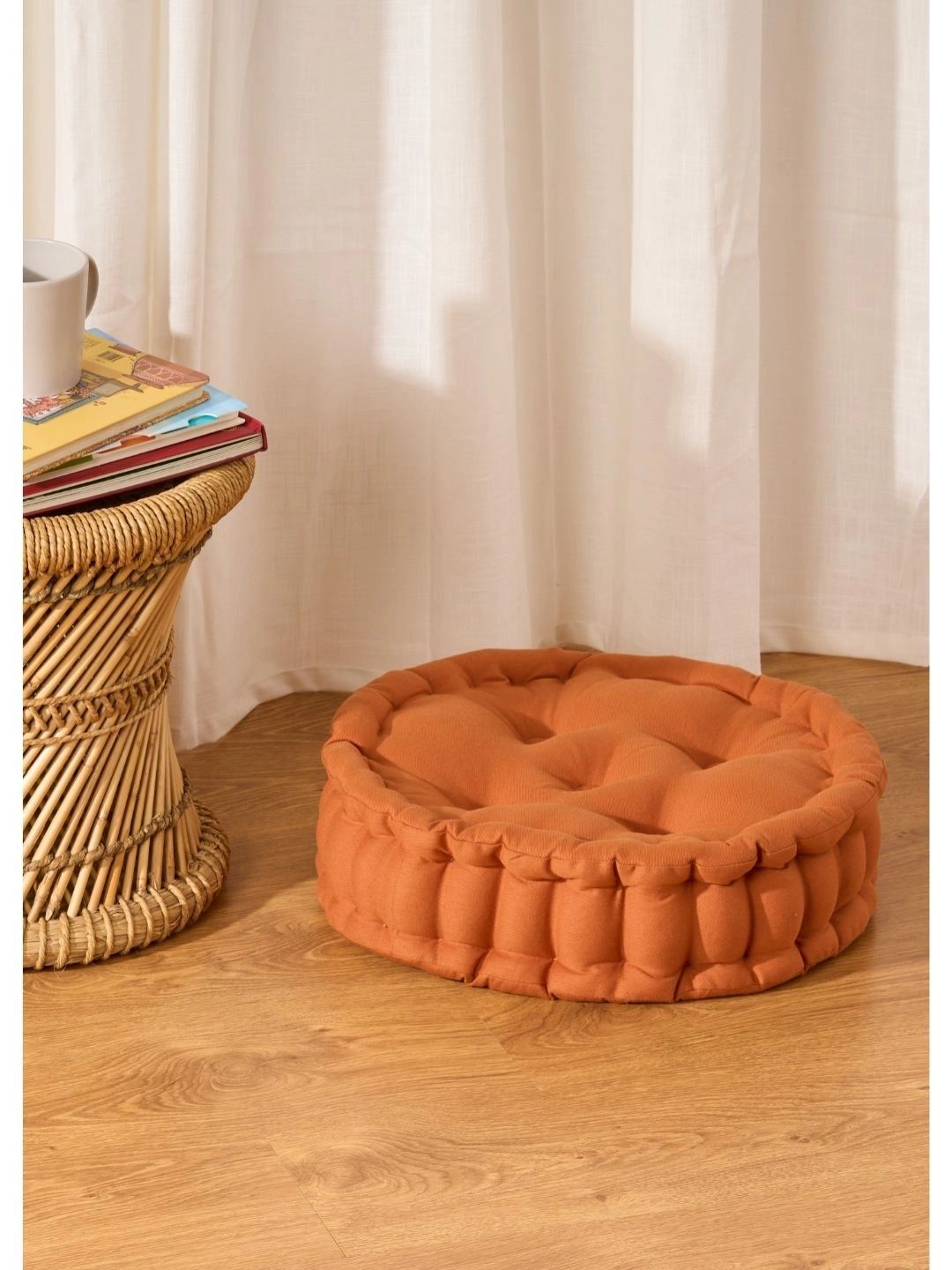 SKANDA FAB Camel Brown Pure Cotton Round Breathable Cushions-picture-32