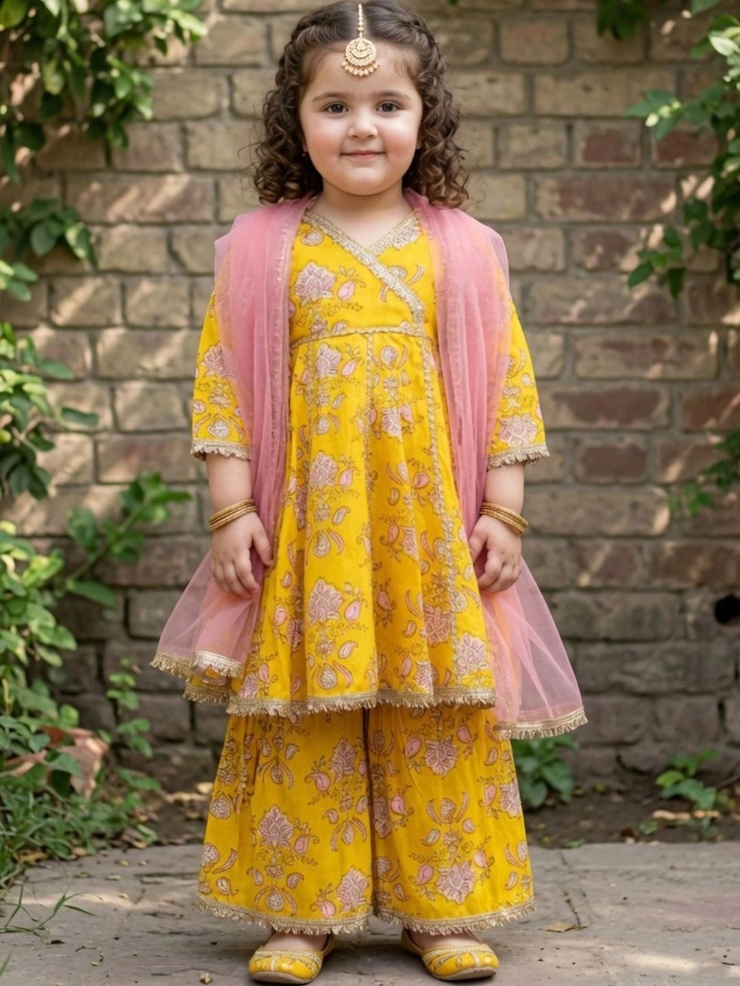 Cutiekins Girls Ethnic Motifs Printed Angrakha Kurta with Sharara & With Dupatta-picture-26