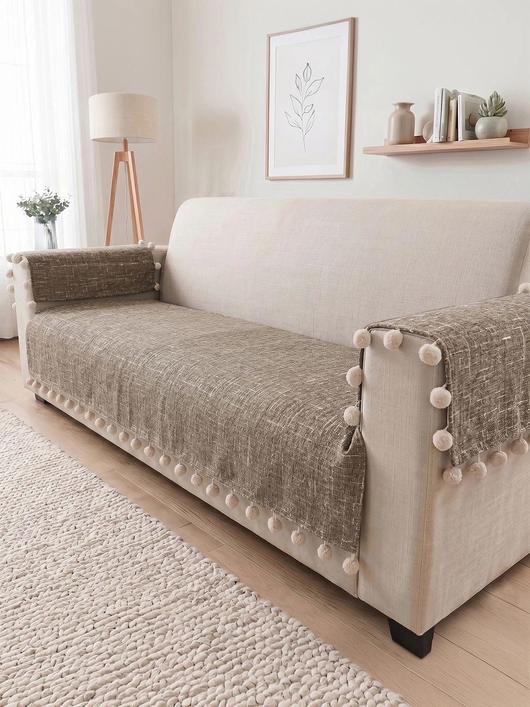 Story@home Brown 3 Piece Sofa Cover With Arms-picture-25