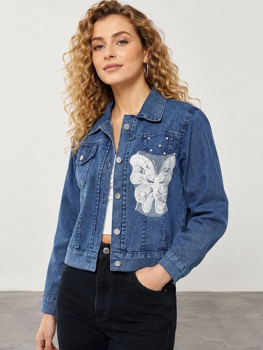 Muhuratam Women Denim Jacket with Embroidered-picture-23