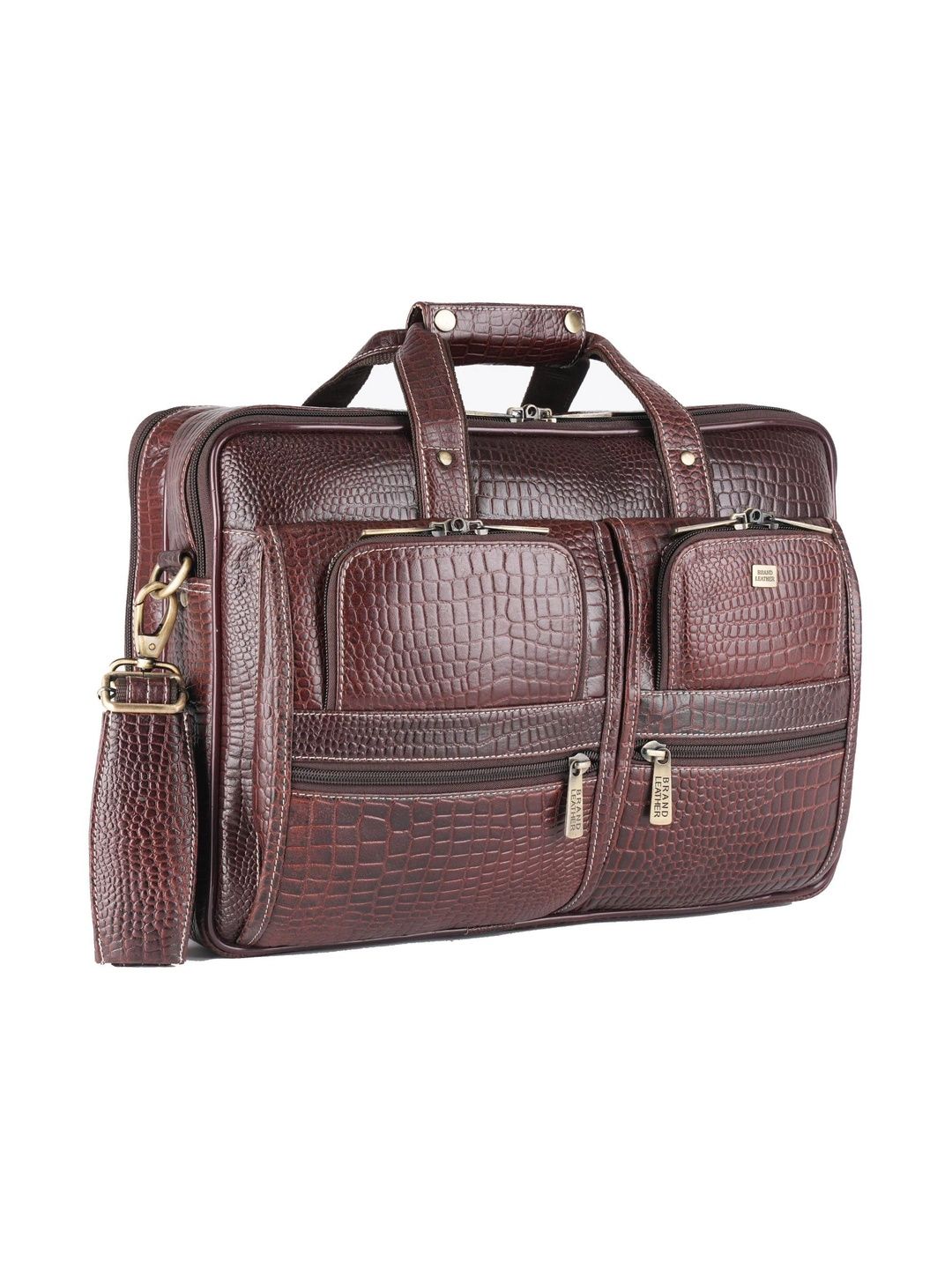BRAND LEATHER Men Textured Leather Laptop Bag-image-16