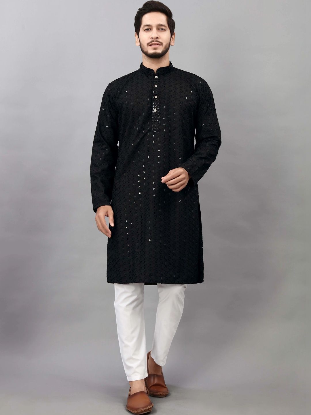 Moda Rapido Men Embellished Sequinned Handloom Kurta-picture-21