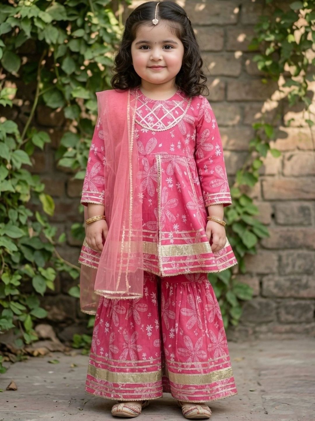 Cutiekins Girls Floral Printed Regular Kurta with Sharara & With Dupatta-picture-52