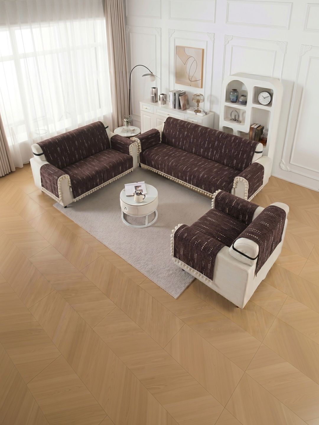 Story@home Brown Printed 4 Piece Sofa Cover With Arms-picture-46