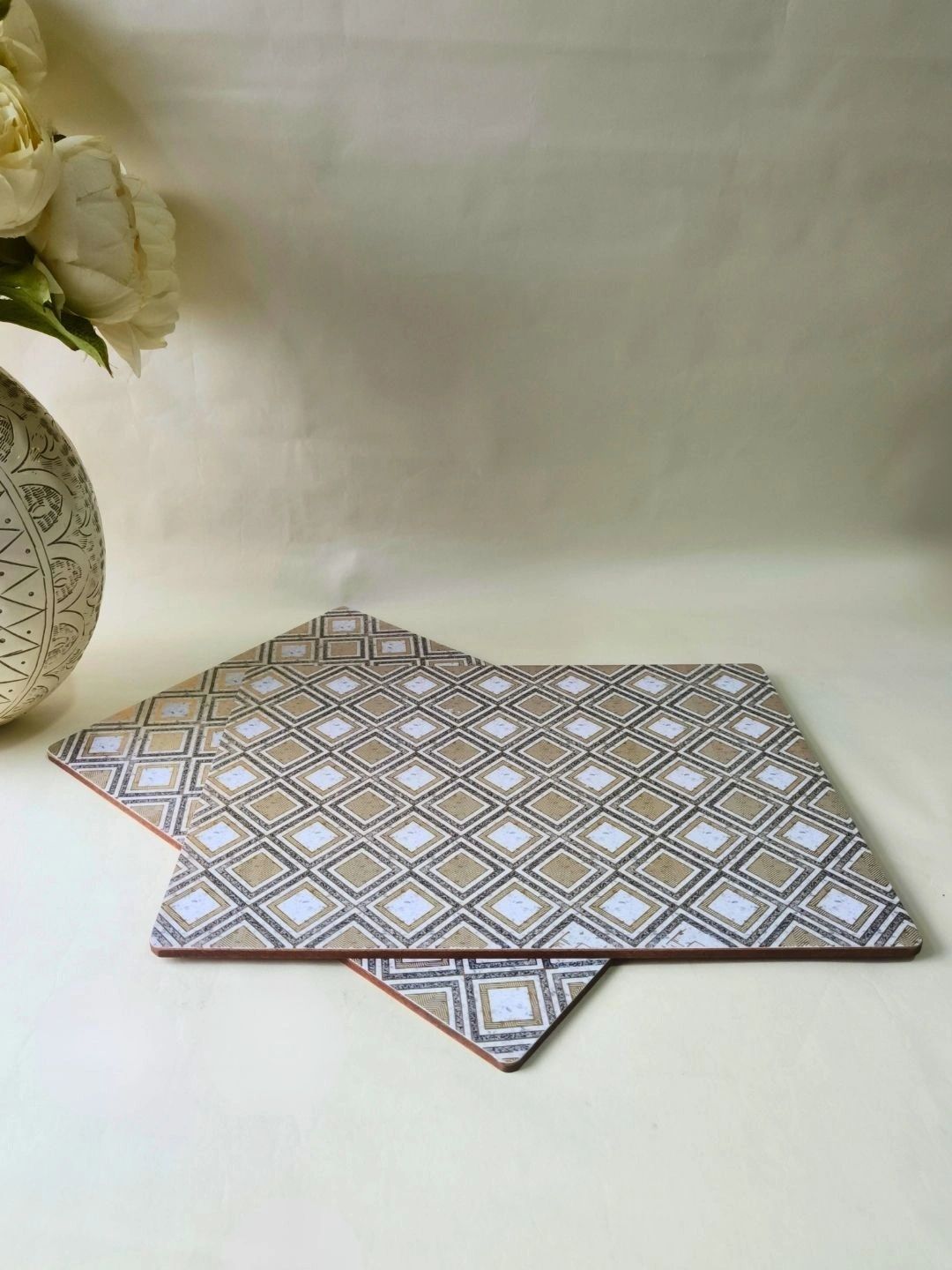 THE HOME CO. 2-Pcs Grey & Brown Printed Rectangle Table Placemats-picture-25